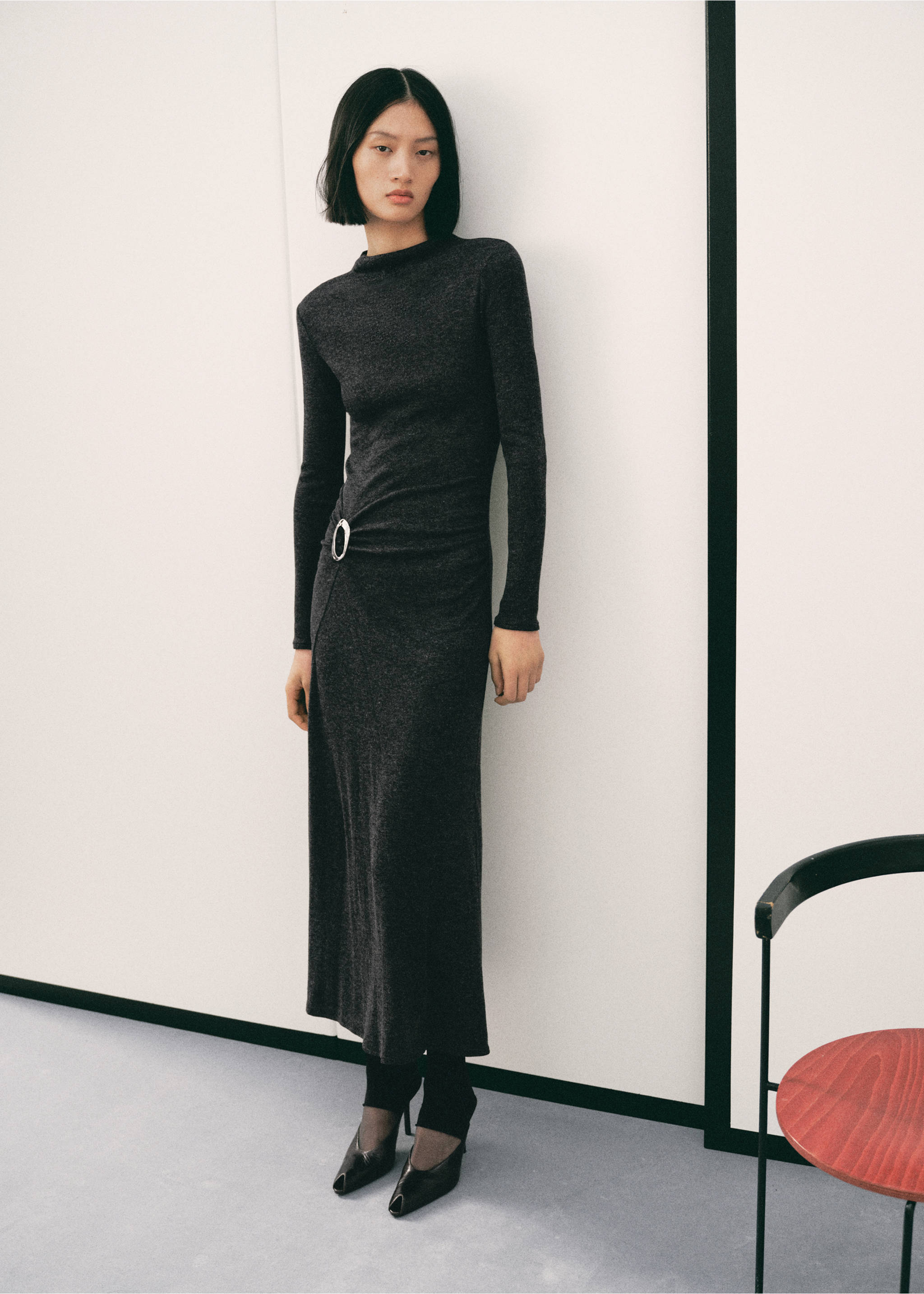 Fine-knit dress with metallic detail - General plane, Grey. Ref: 17027807-00.