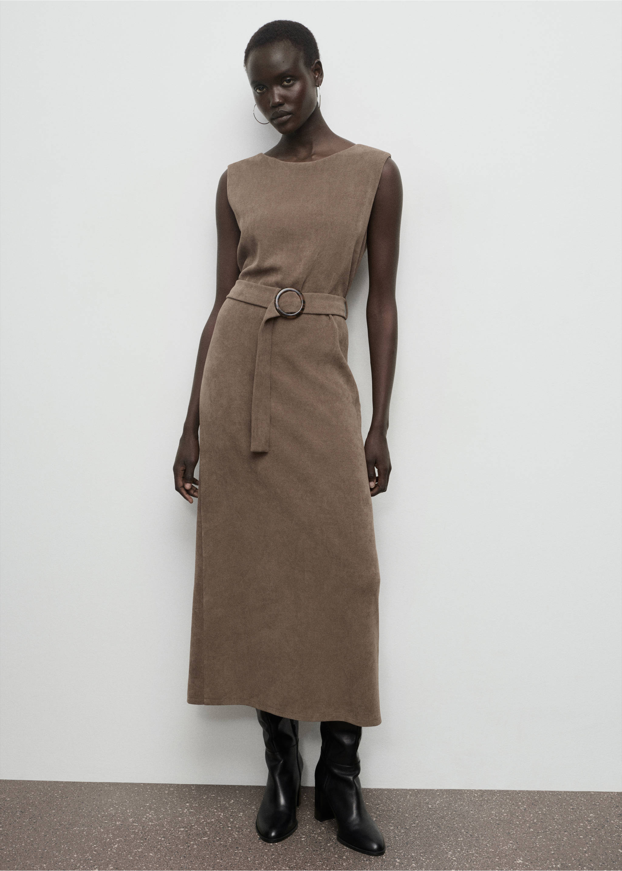 Belt knit dress - General plane, Medium Brown. Ref: 17027808-00.