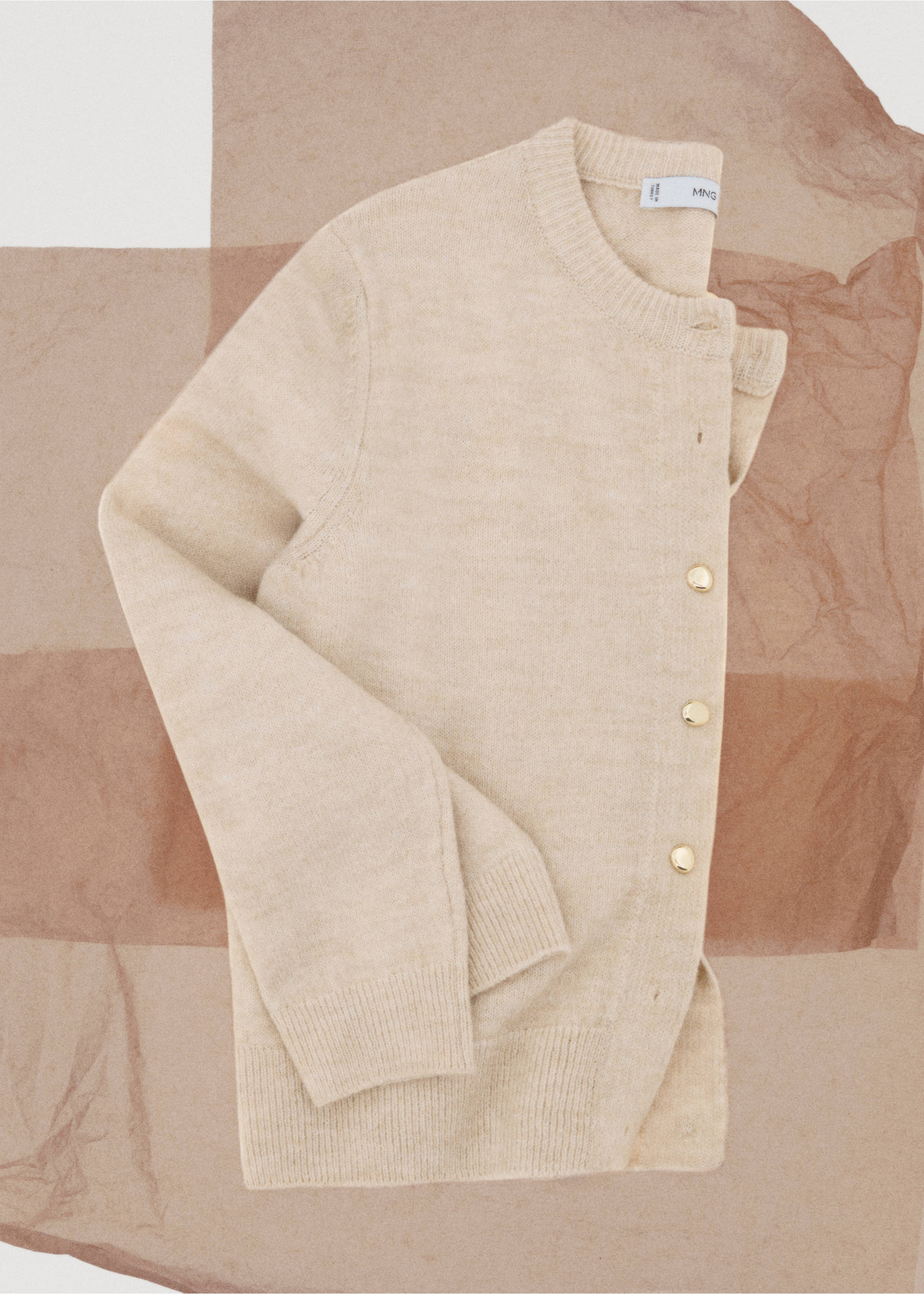 Knitted button cardigan - Details of the article 7, Ecru. Ref: 17027816-00.