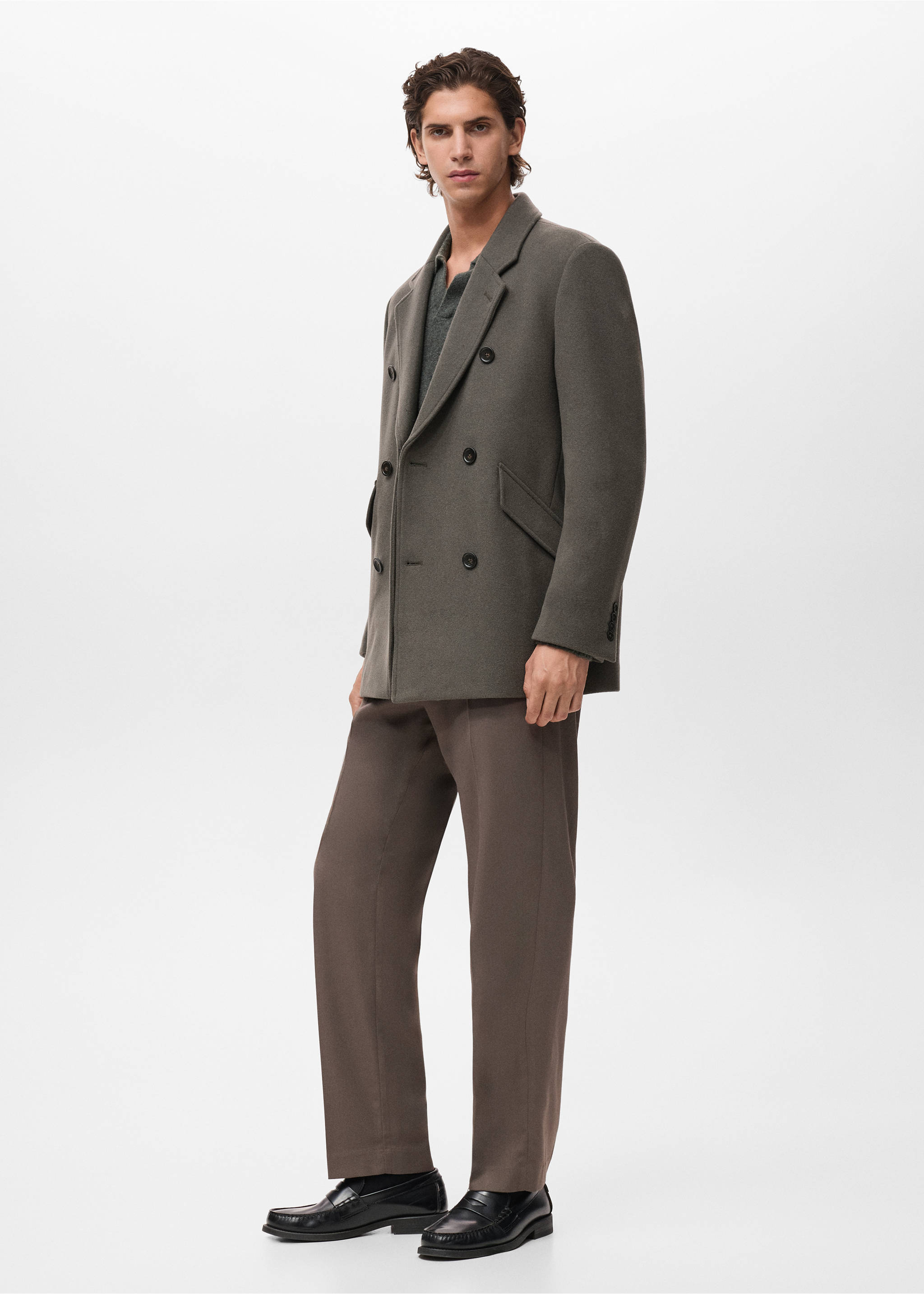 Double-breasted wool-blend coat - Details of the article 2, Dark Green. Ref: 17027886-00.