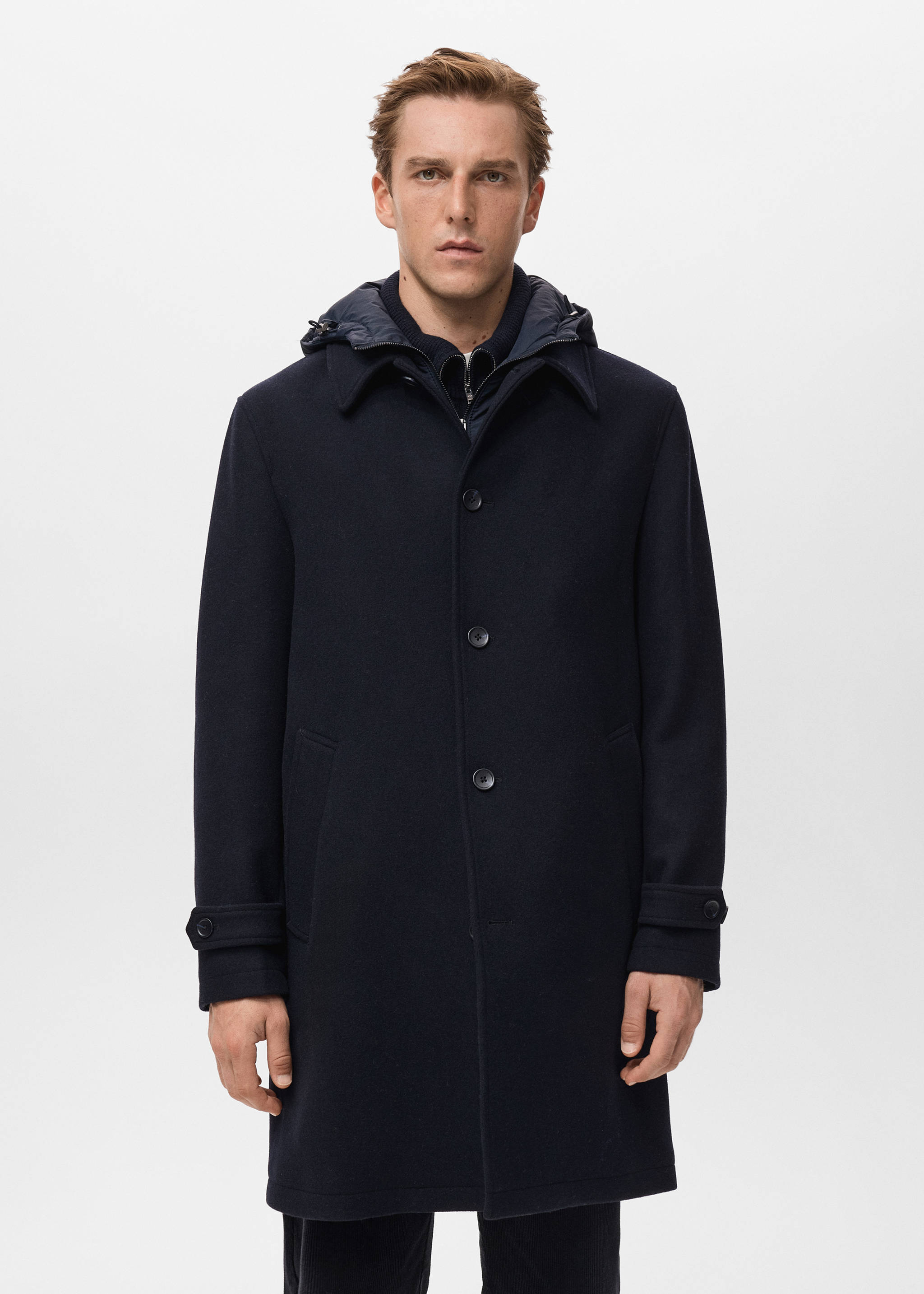 Detachable hood wool coat - Medium plane