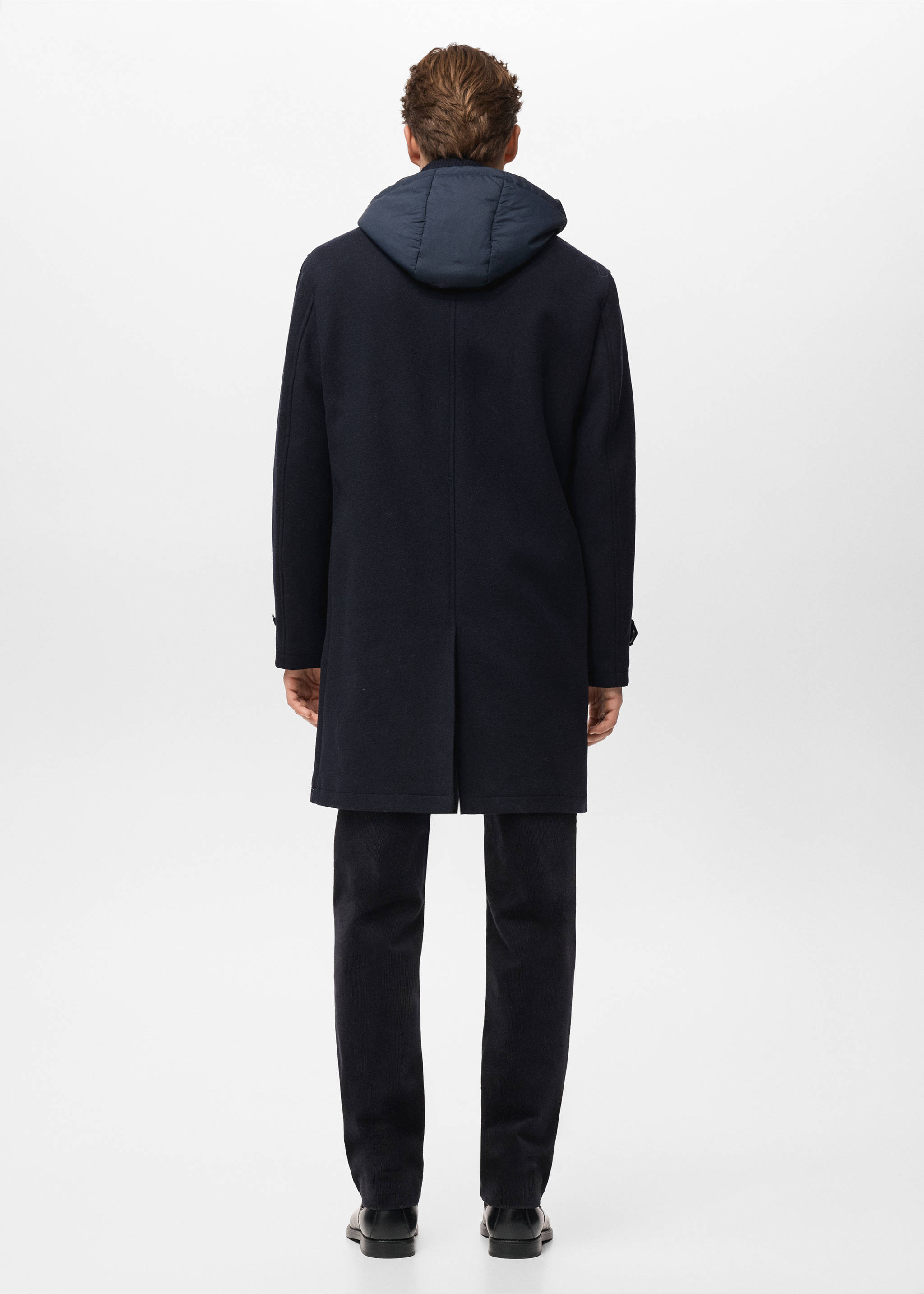 Detachable hood wool coat - Reverse of the article, Navy. Ref: 17027888-00.