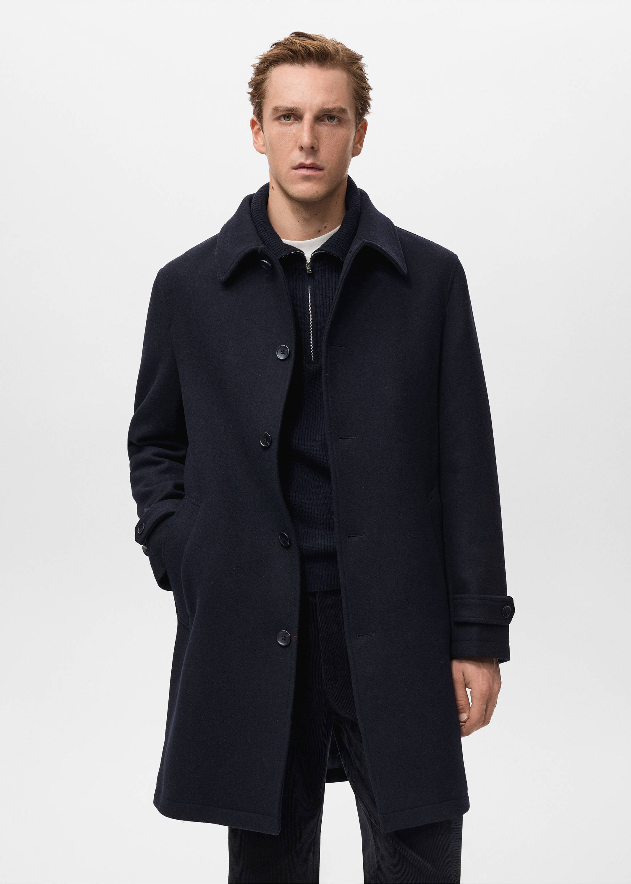 Detachable hood wool coat - Details of the article 3, Navy. Ref: 17027888-00.