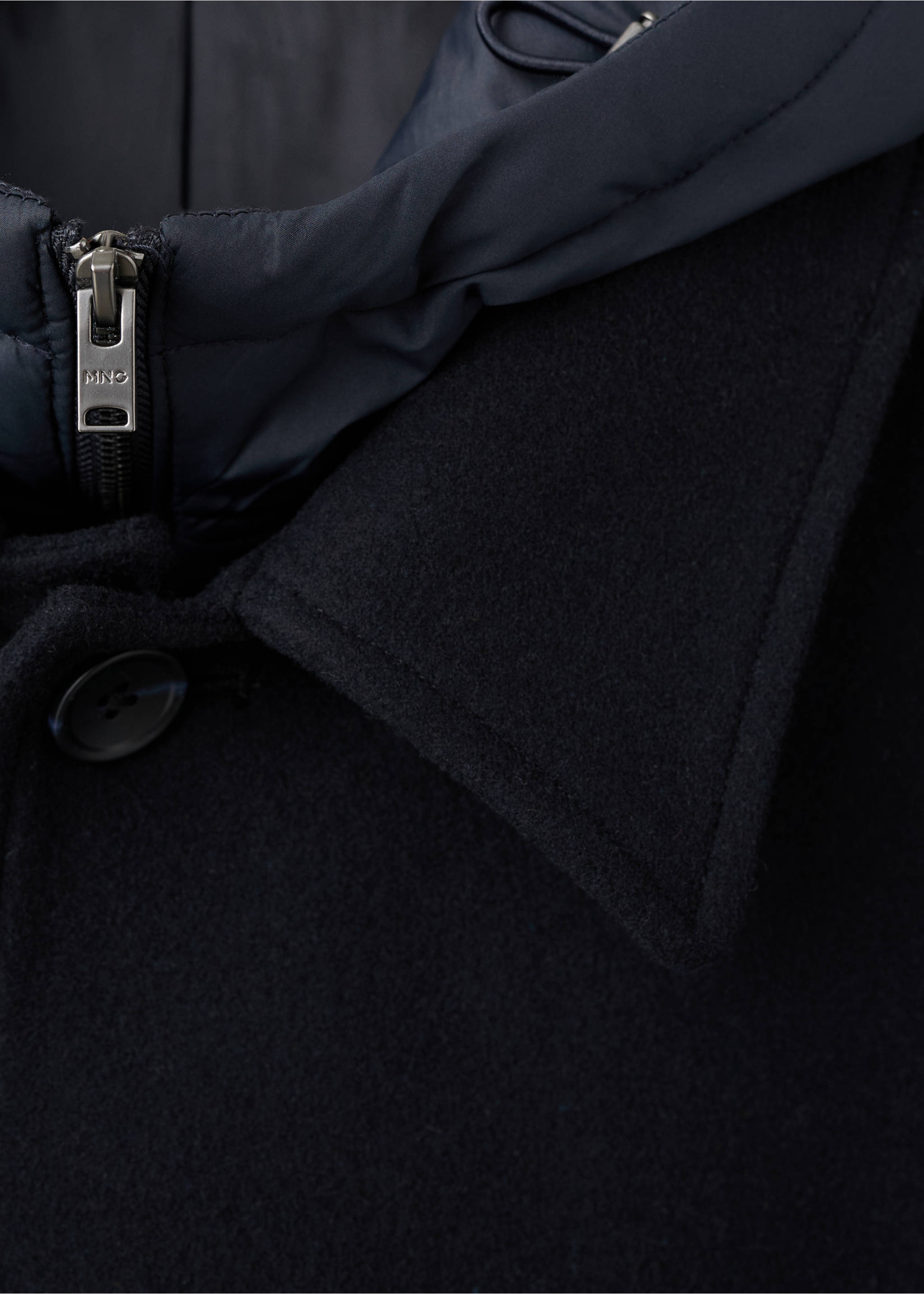 Detachable hood wool coat - Details of the article 8, Navy. Ref: 17027888-00.