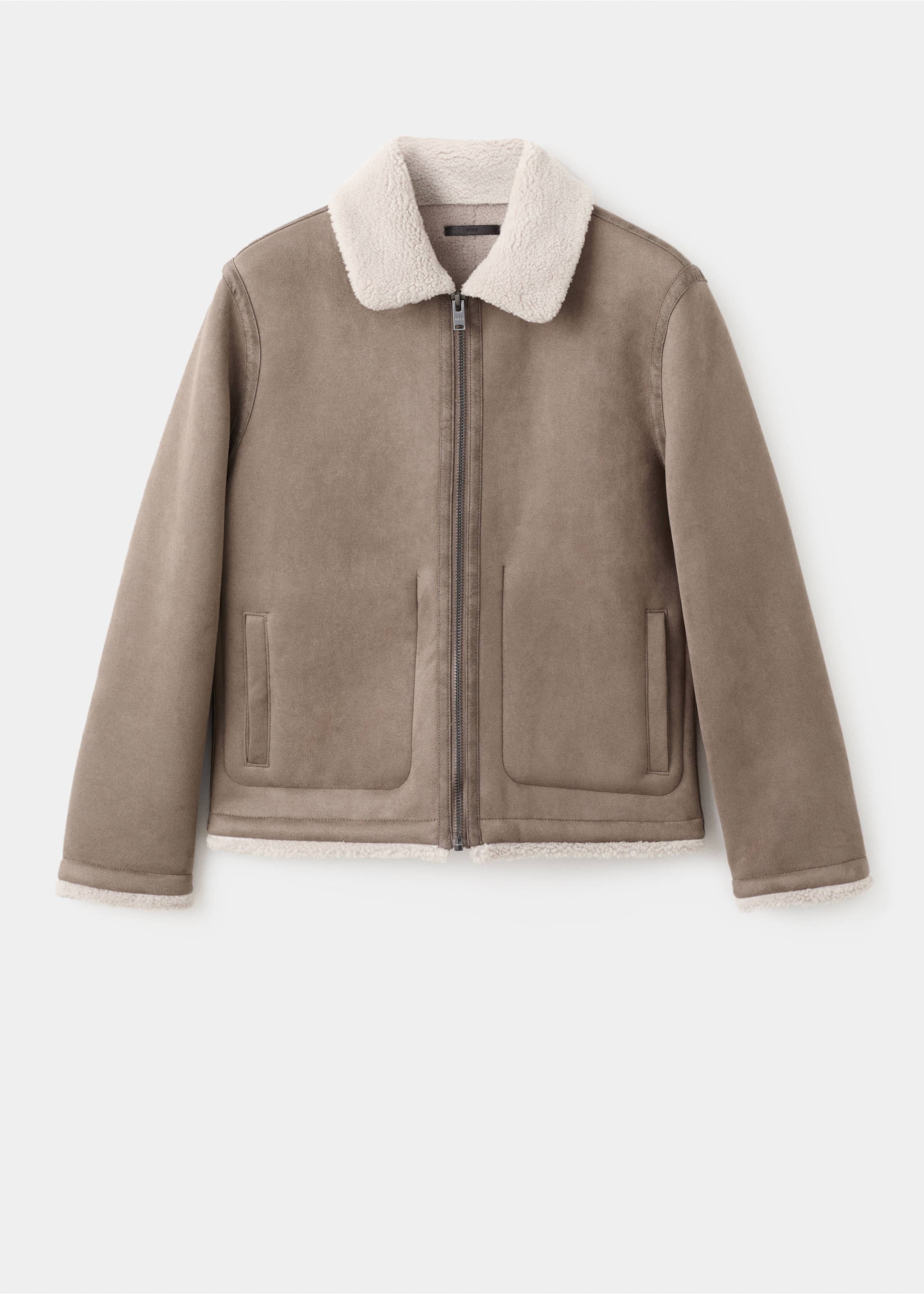 Brown faux-suede jacket with cream faux-shearling collar and trim, Medium Brown. Ref: 17027889-00.
