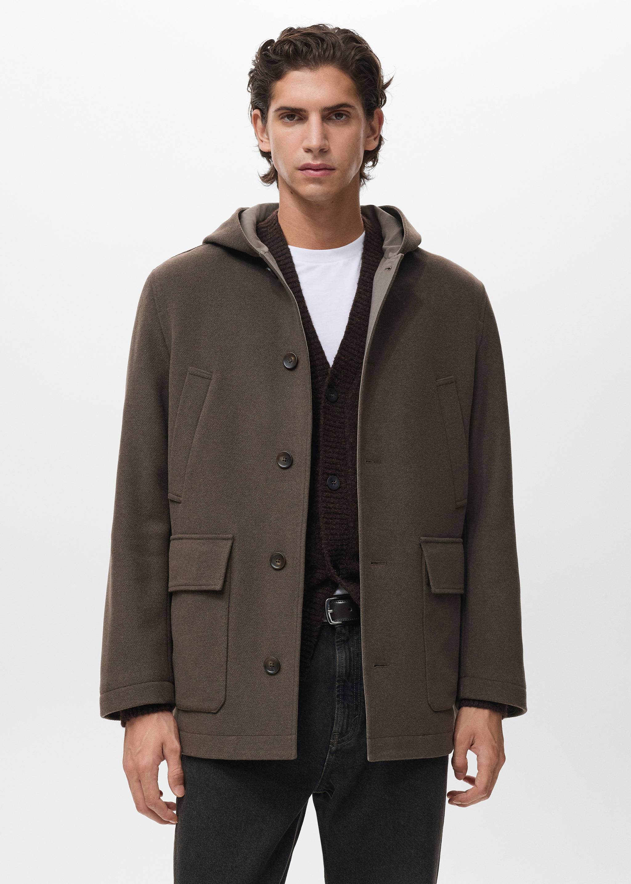 Hooded wool coat - Medium plane