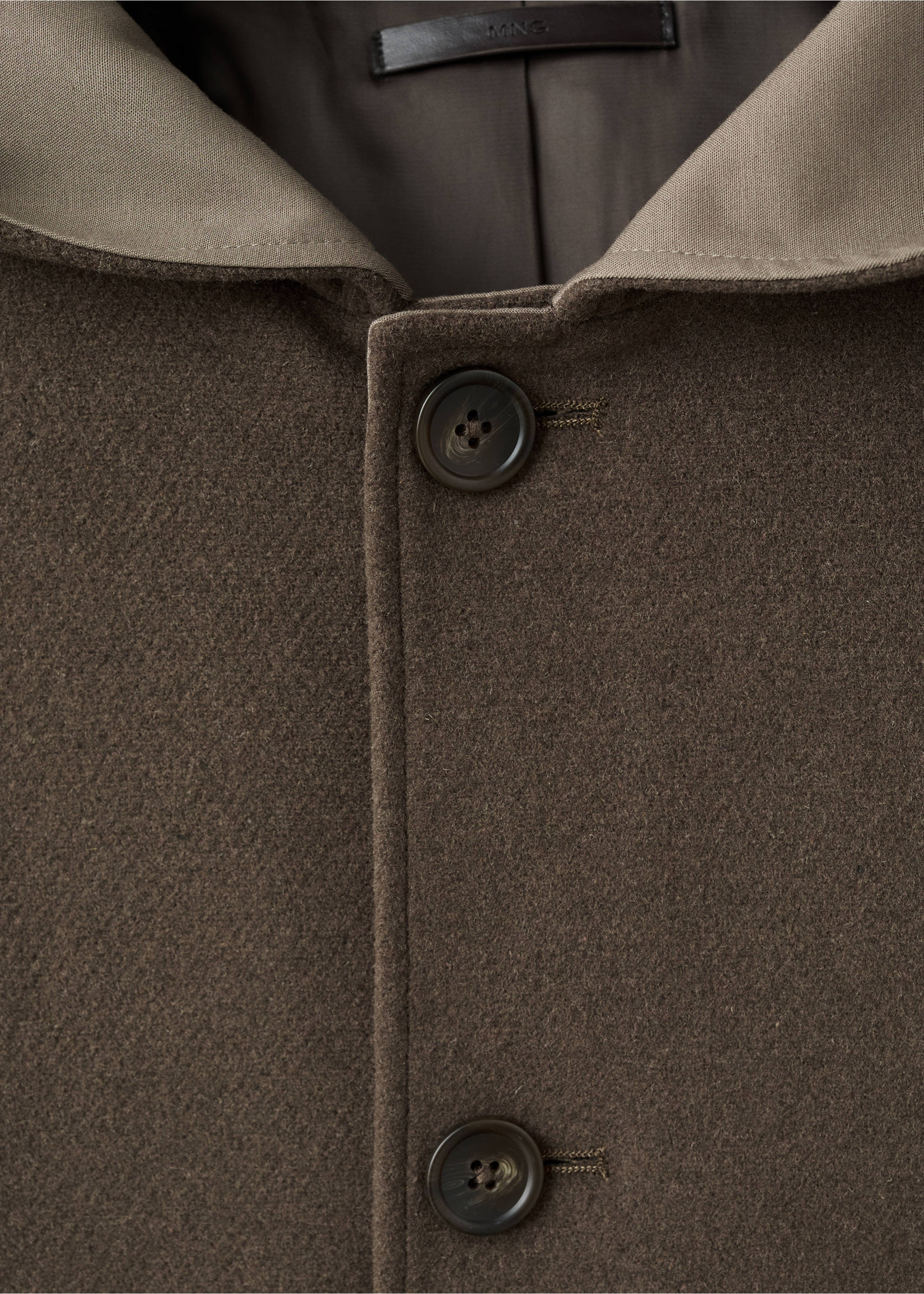 Hooded wool coat - Details of the article 8, Medium Brown. Ref: 17027891-00.