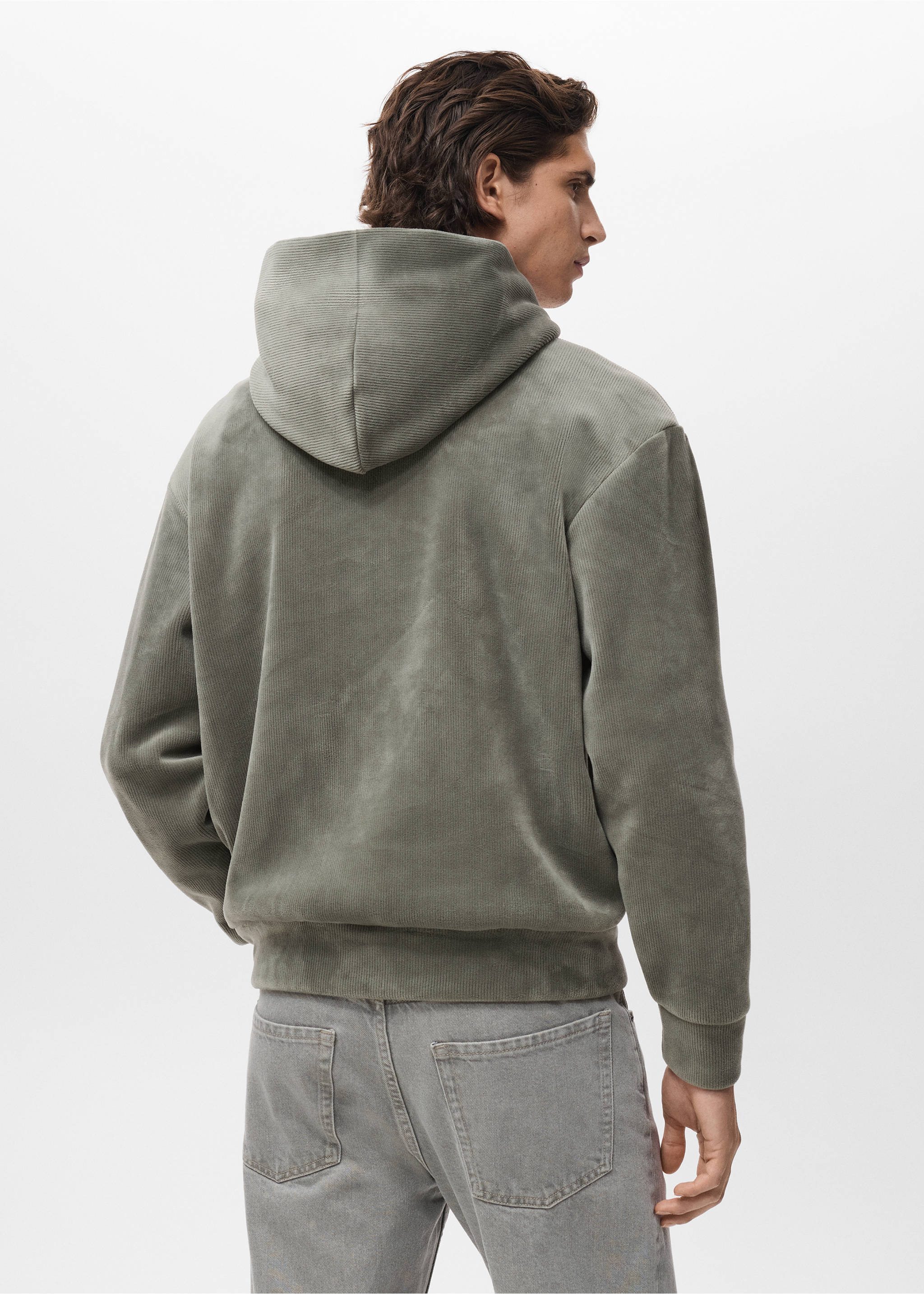 Corduroy hooded sweatshirt - Reverse of the article, Pastel Green. Ref: 17027899-00.
