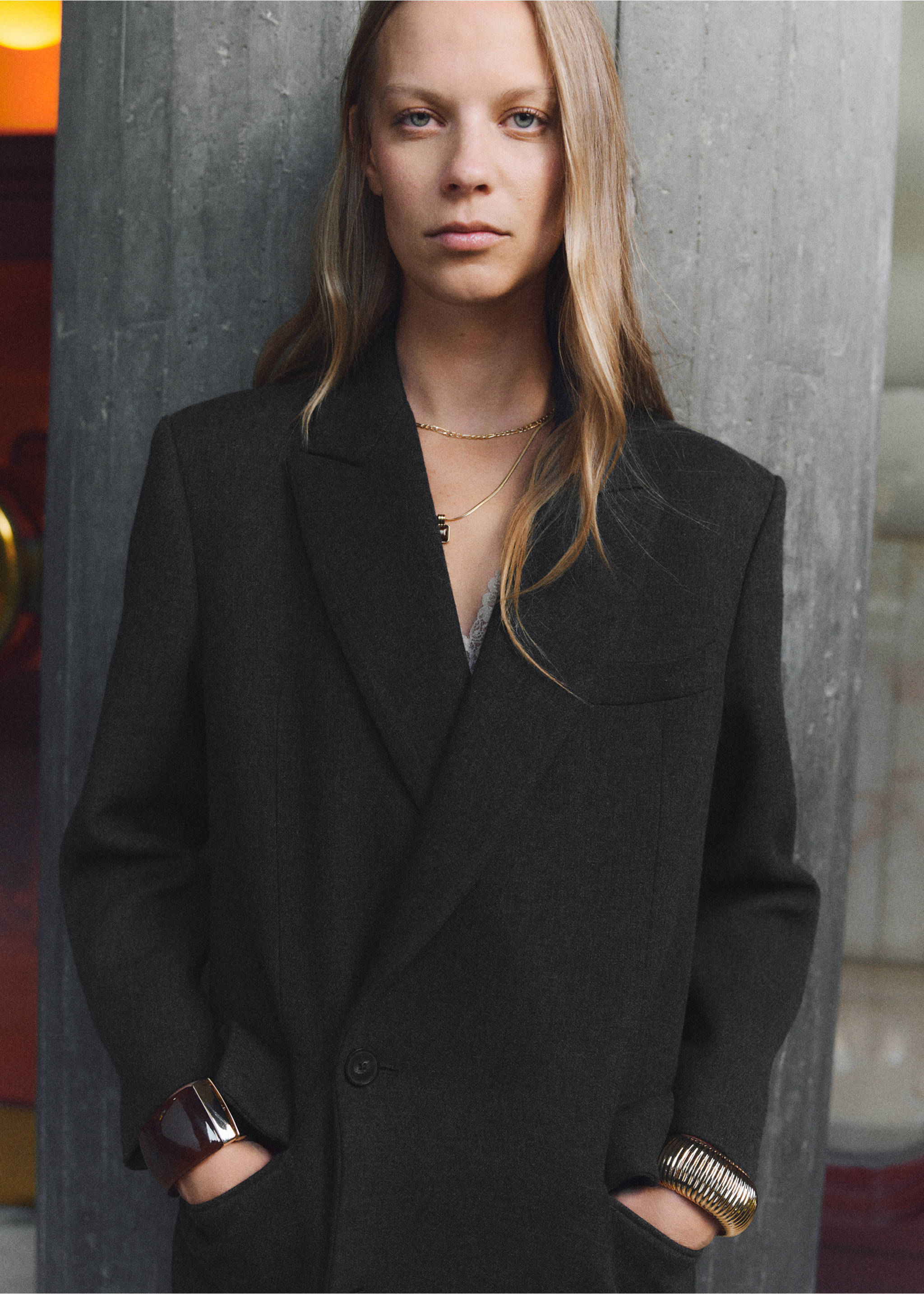 Long double-breasted coat - Medium plane, Grey. Ref: 17027909-00.