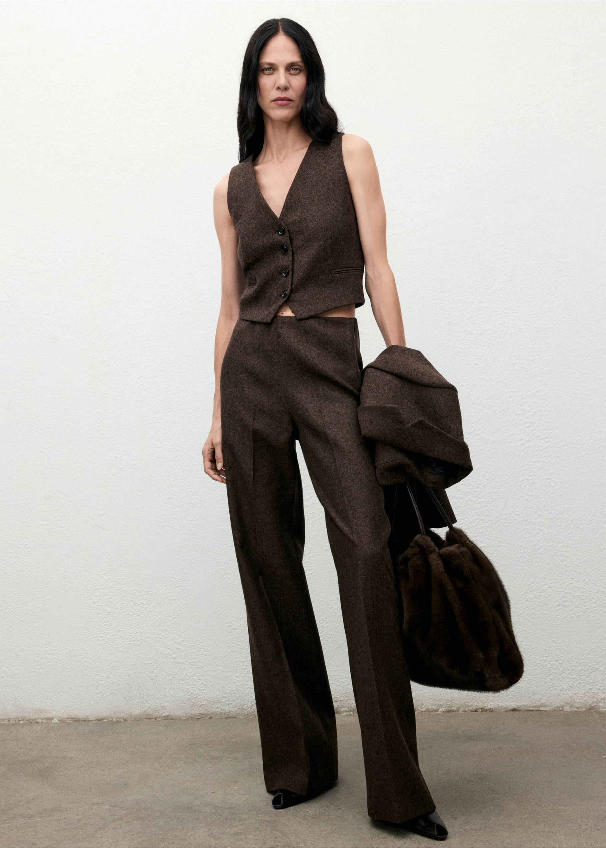 Speckled wool waistcoat - General plane, Brown. Ref: 17027913-00.