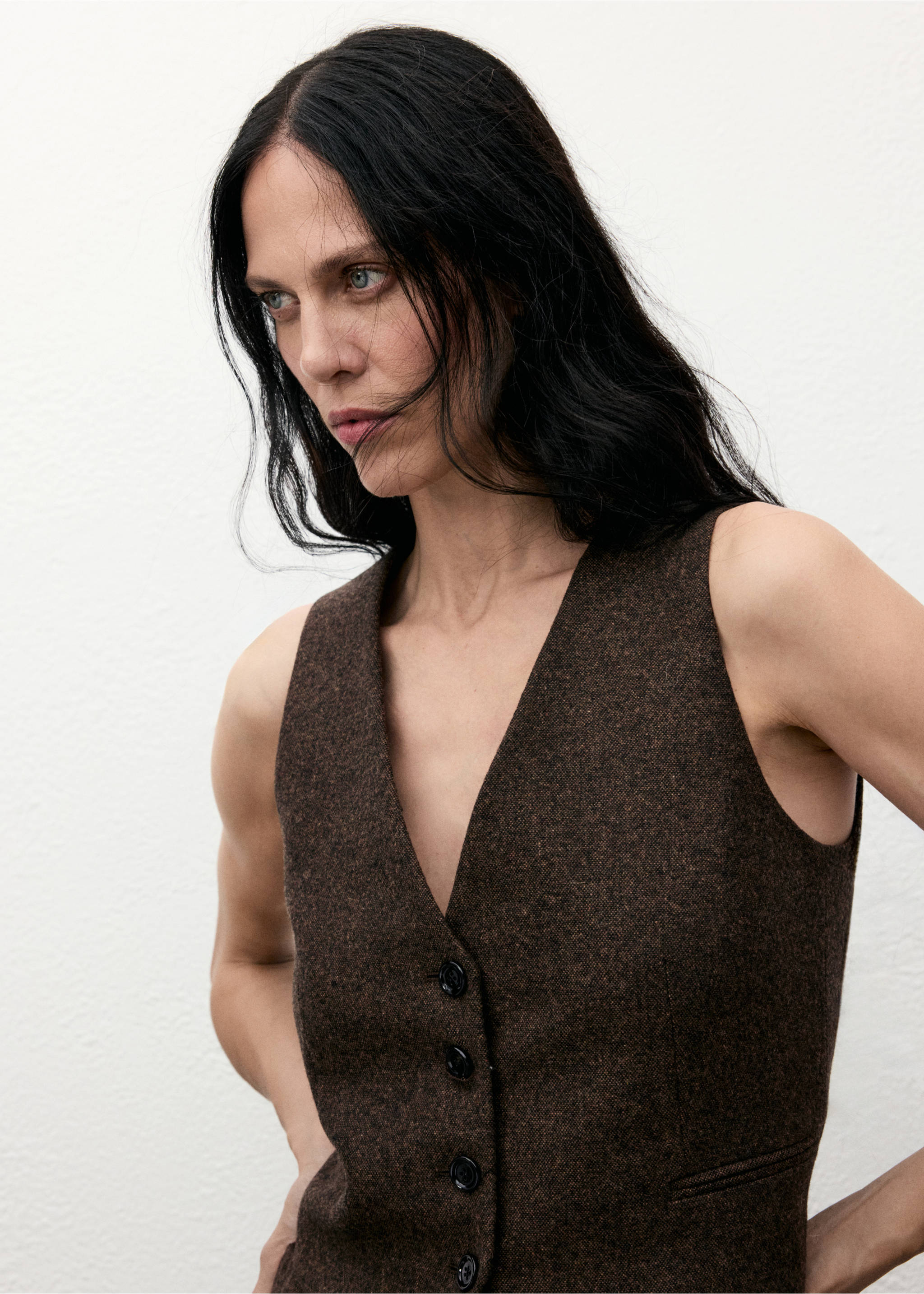 Speckled wool waistcoat - Details of the article 1, Brown. Ref: 17027913-00.