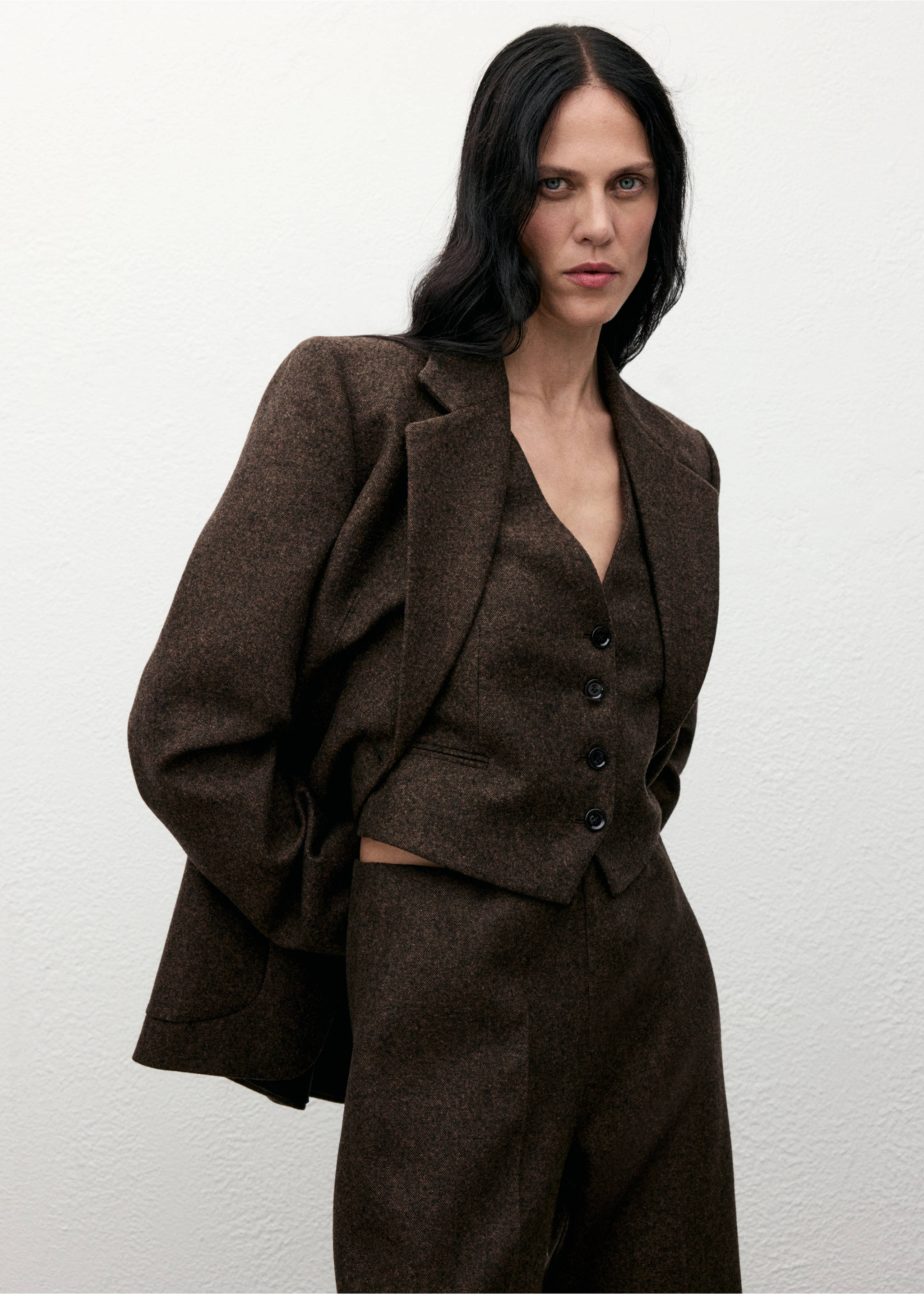 Speckled wool waistcoat - Details of the article 2, Brown. Ref: 17027913-00.