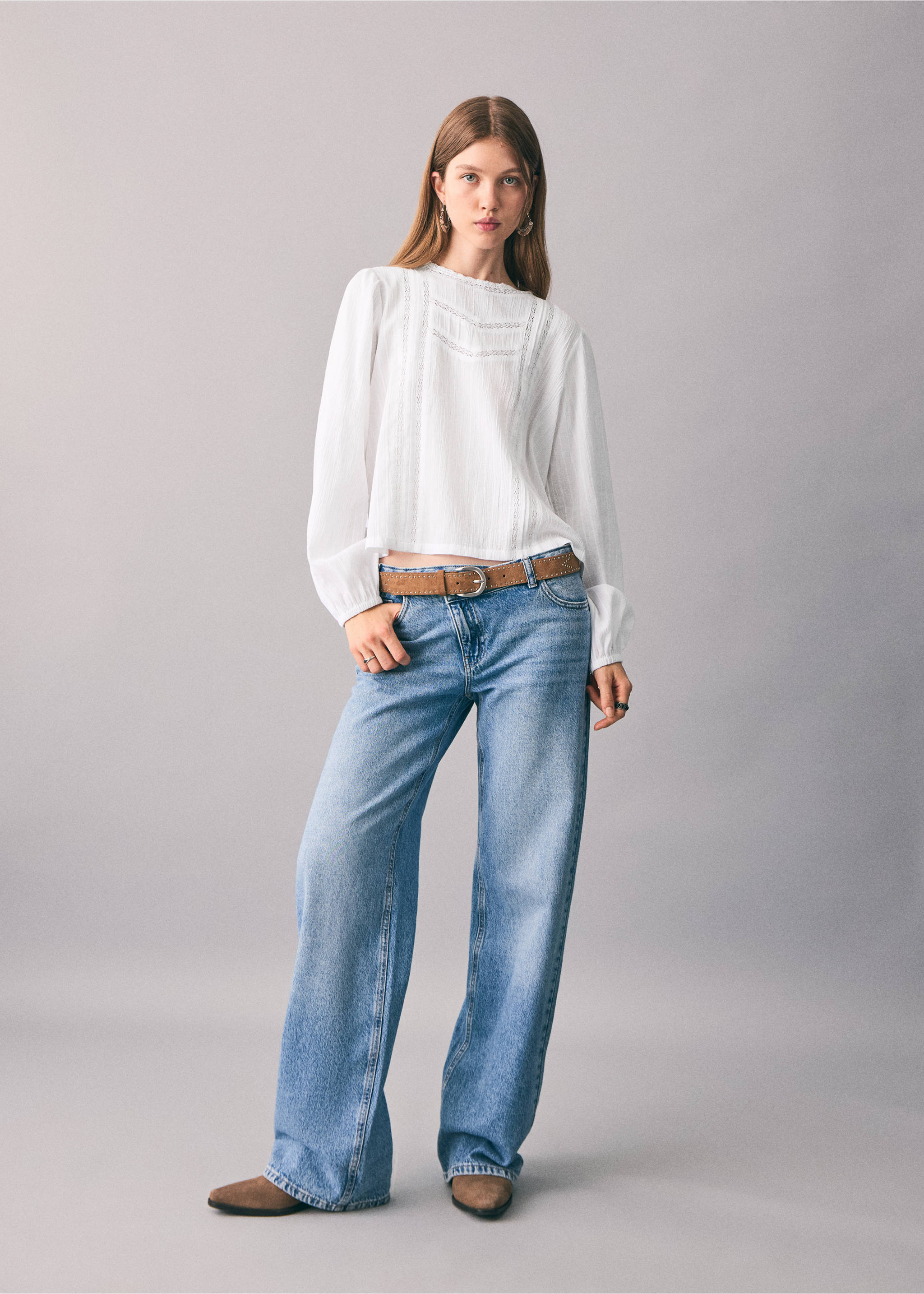 Cotton blouse with lace trim - General plane, Off White. Ref: 17028269-00.