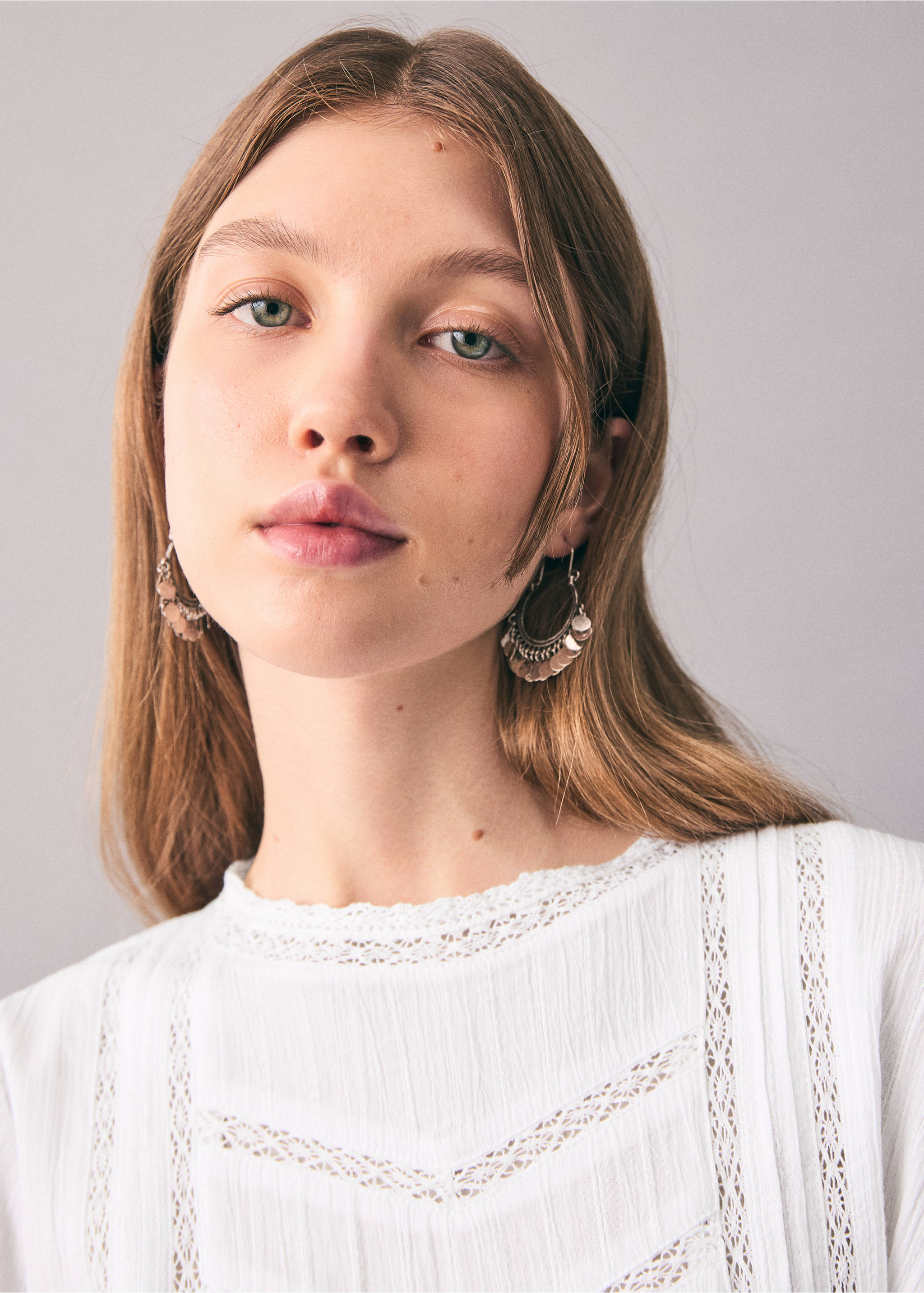 Cotton blouse with lace trim - Details of the article 1, Off White. Ref: 17028269-00.