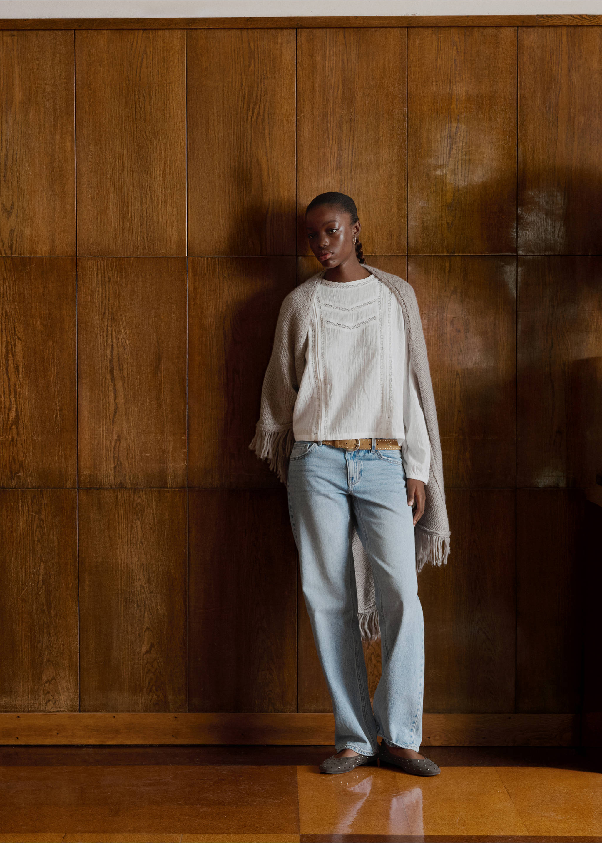 Cotton blouse with lace trim - Details of the article 5, Off White. Ref: 17028269-00.