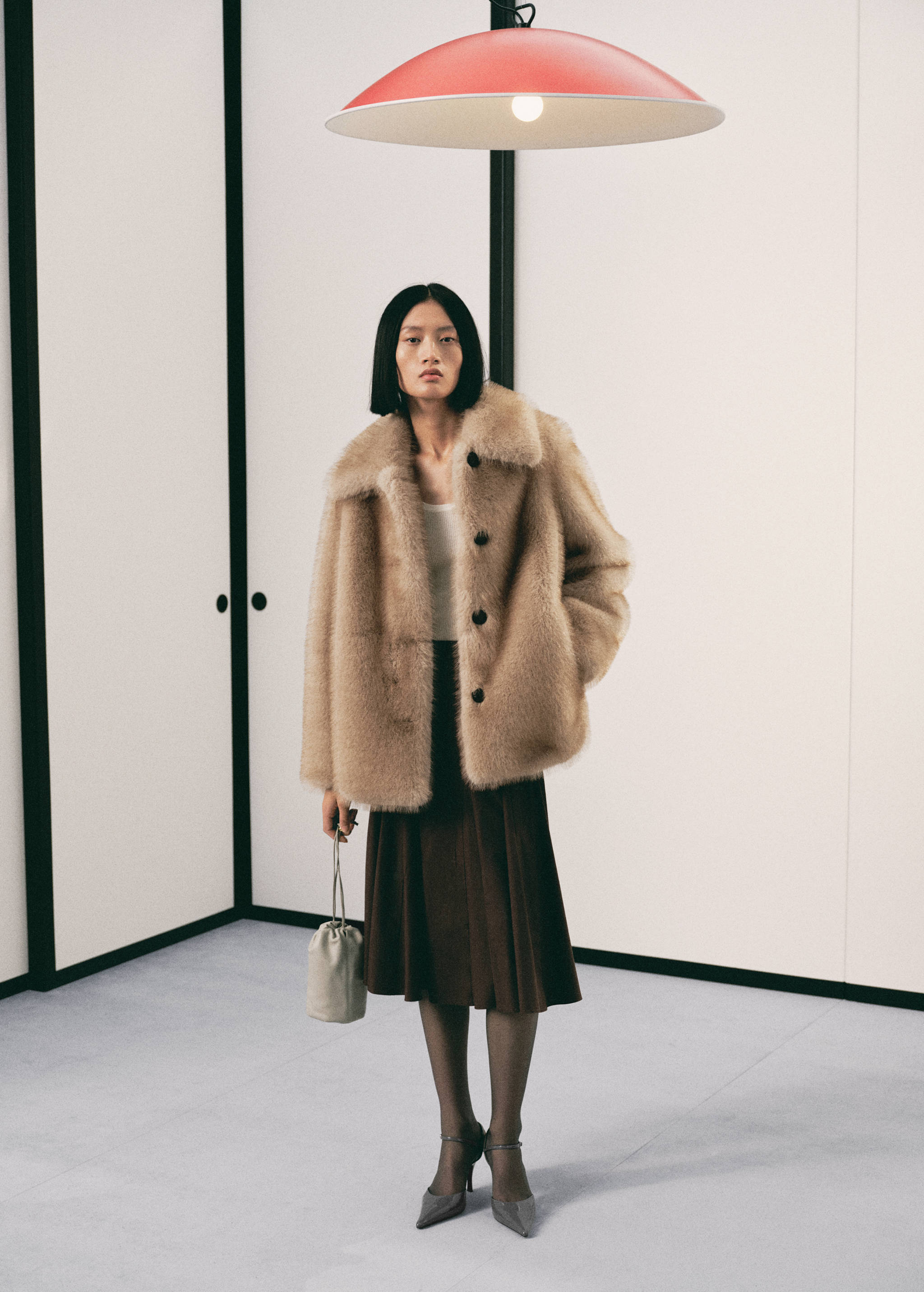 Faux-fur coat with buttons - General plane