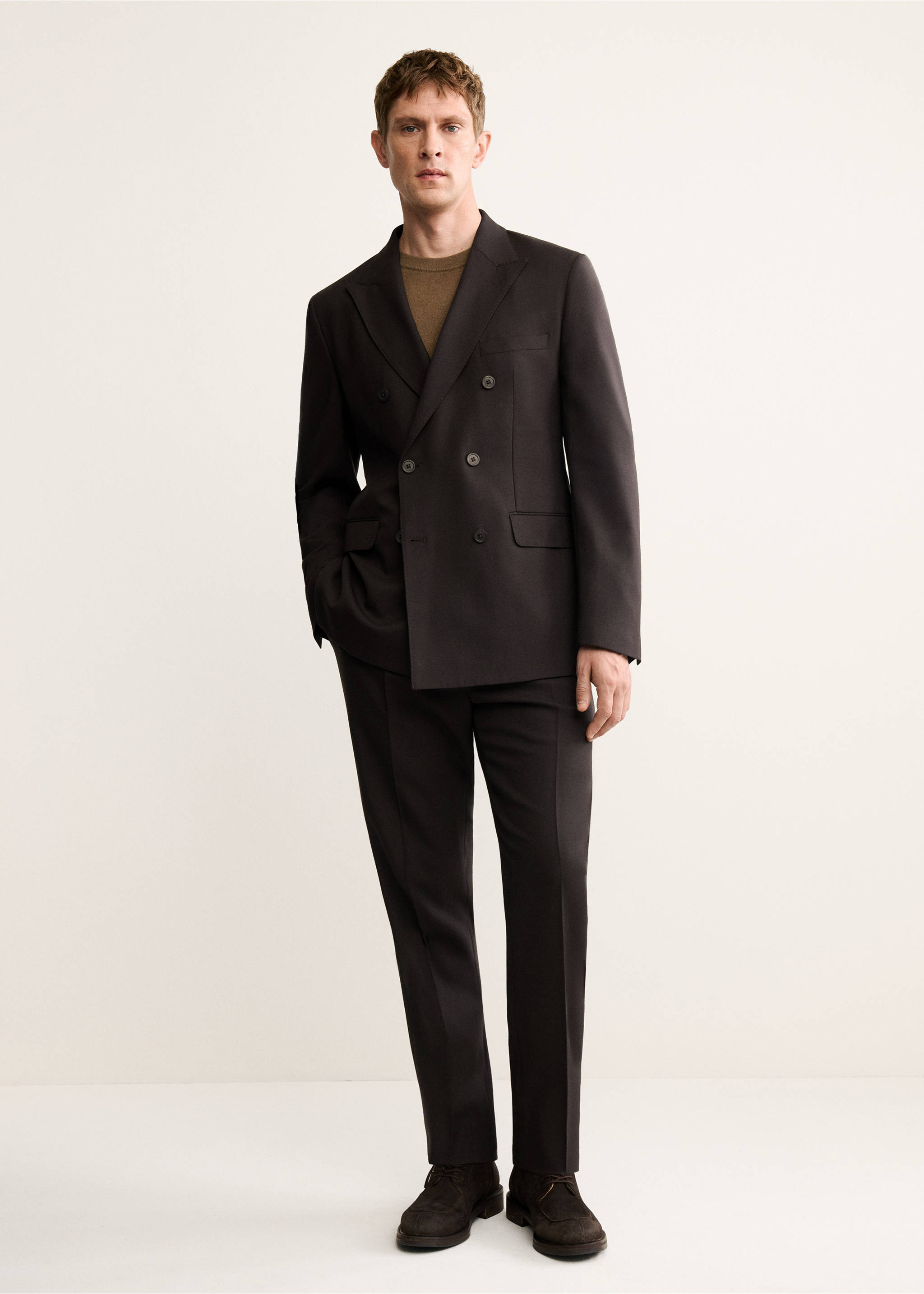 100% Italian wool double-breasted suit jacket - General plane, Brown. Ref: 17028273-00.