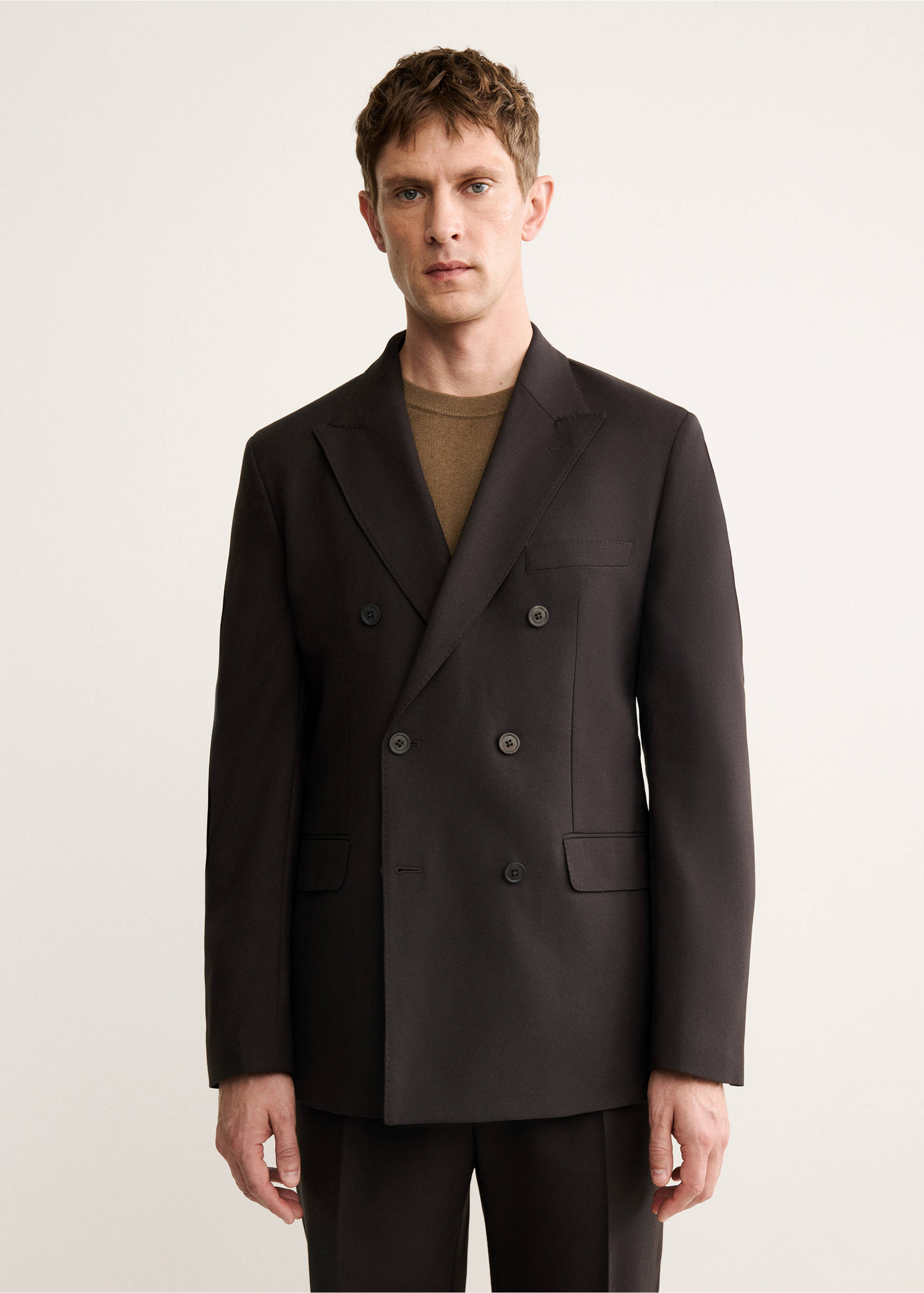100% Italian wool double-breasted suit jacket - Medium plane, Brown. Ref: 17028273-00.