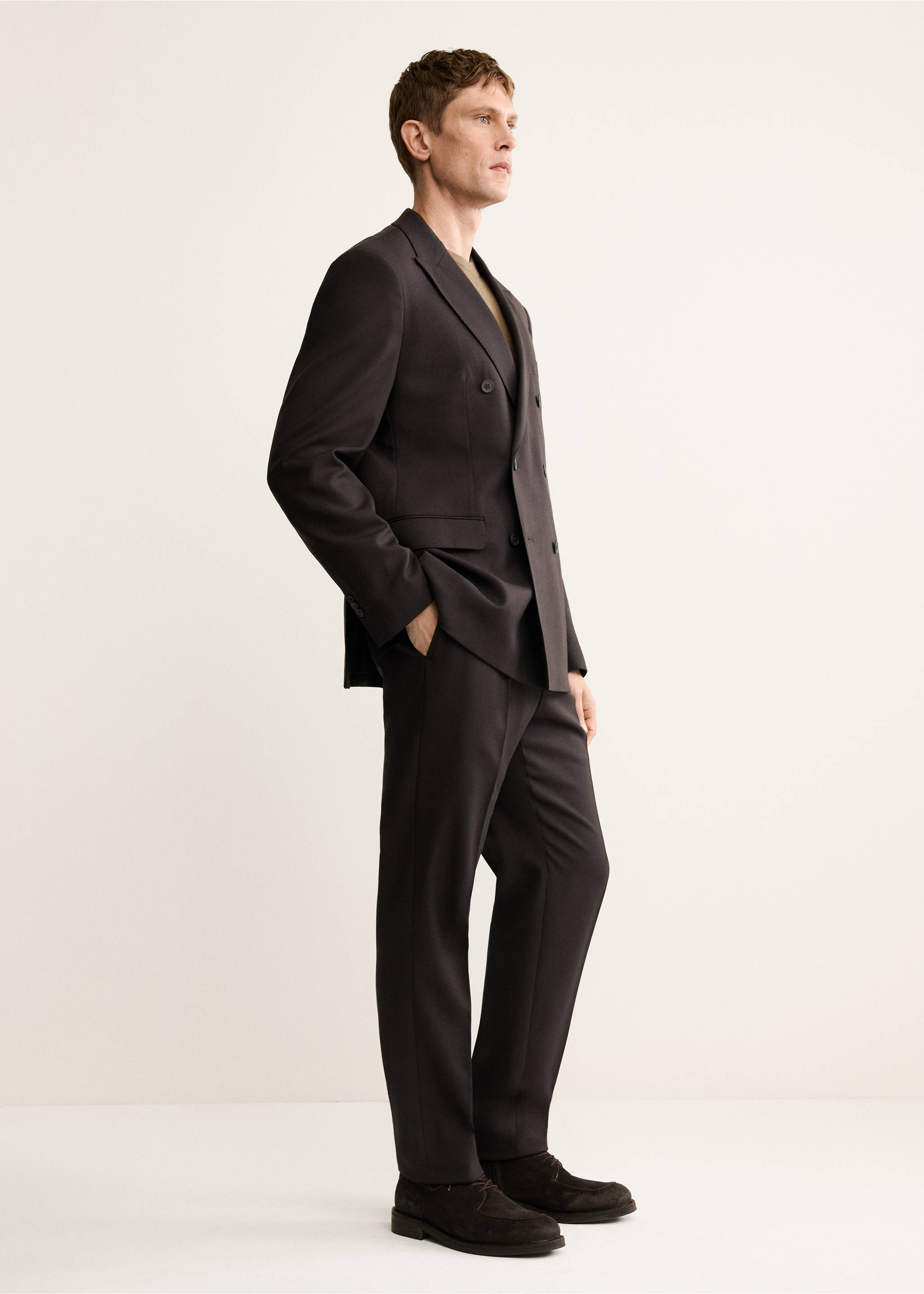 100% Italian wool double-breasted suit jacket - Details of the article 3, Brown. Ref: 17028273-00.