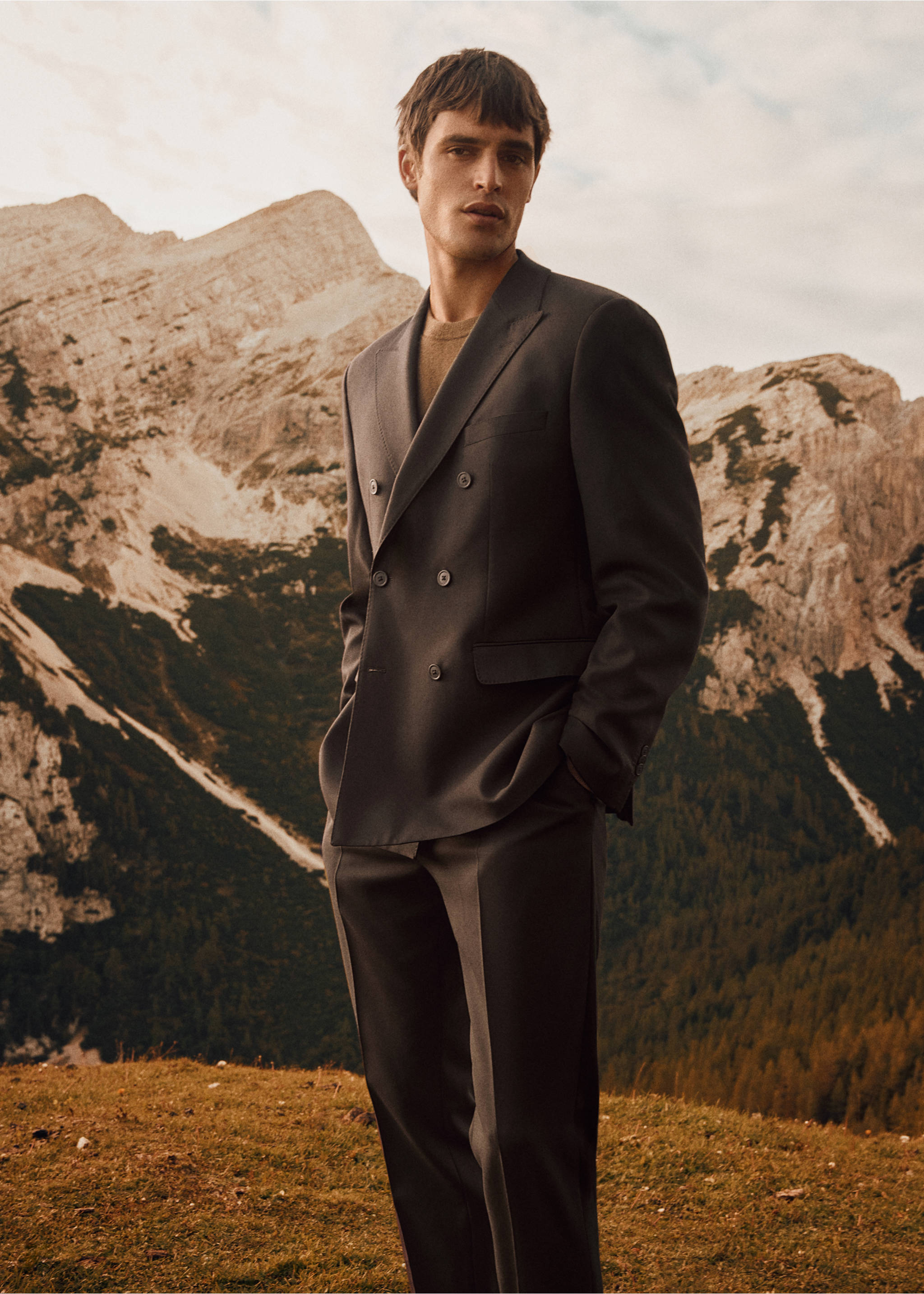 100% Italian wool double-breasted suit jacket - Details of the article 5, Brown. Ref: 17028273-00.