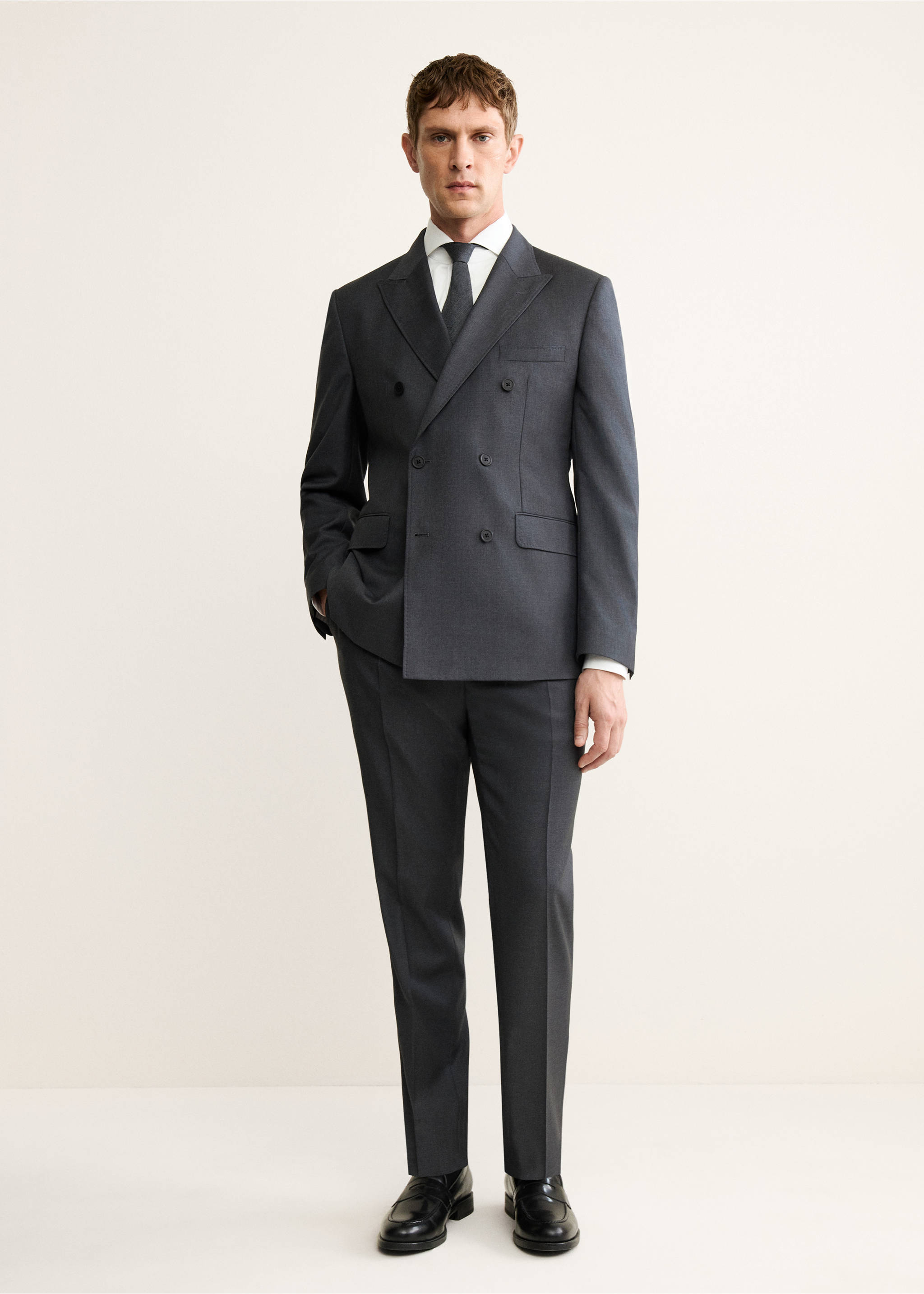 100% wool flannel double-breasted jacket - General plane, Dark Heather Grey. Ref: 17028274-00.