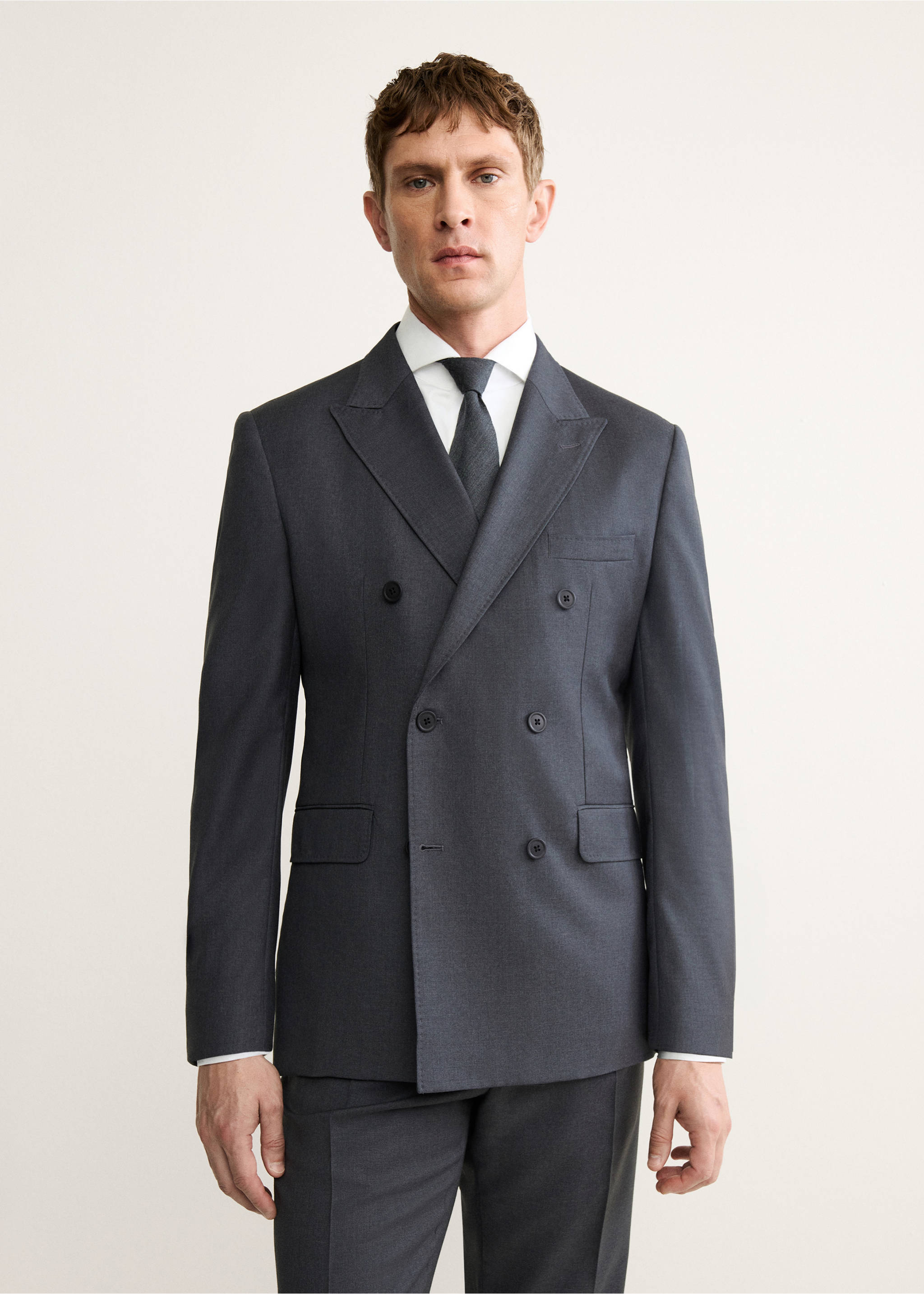 100% wool flannel double-breasted jacket - Medium plane, Dark Heather Grey. Ref: 17028274-00.