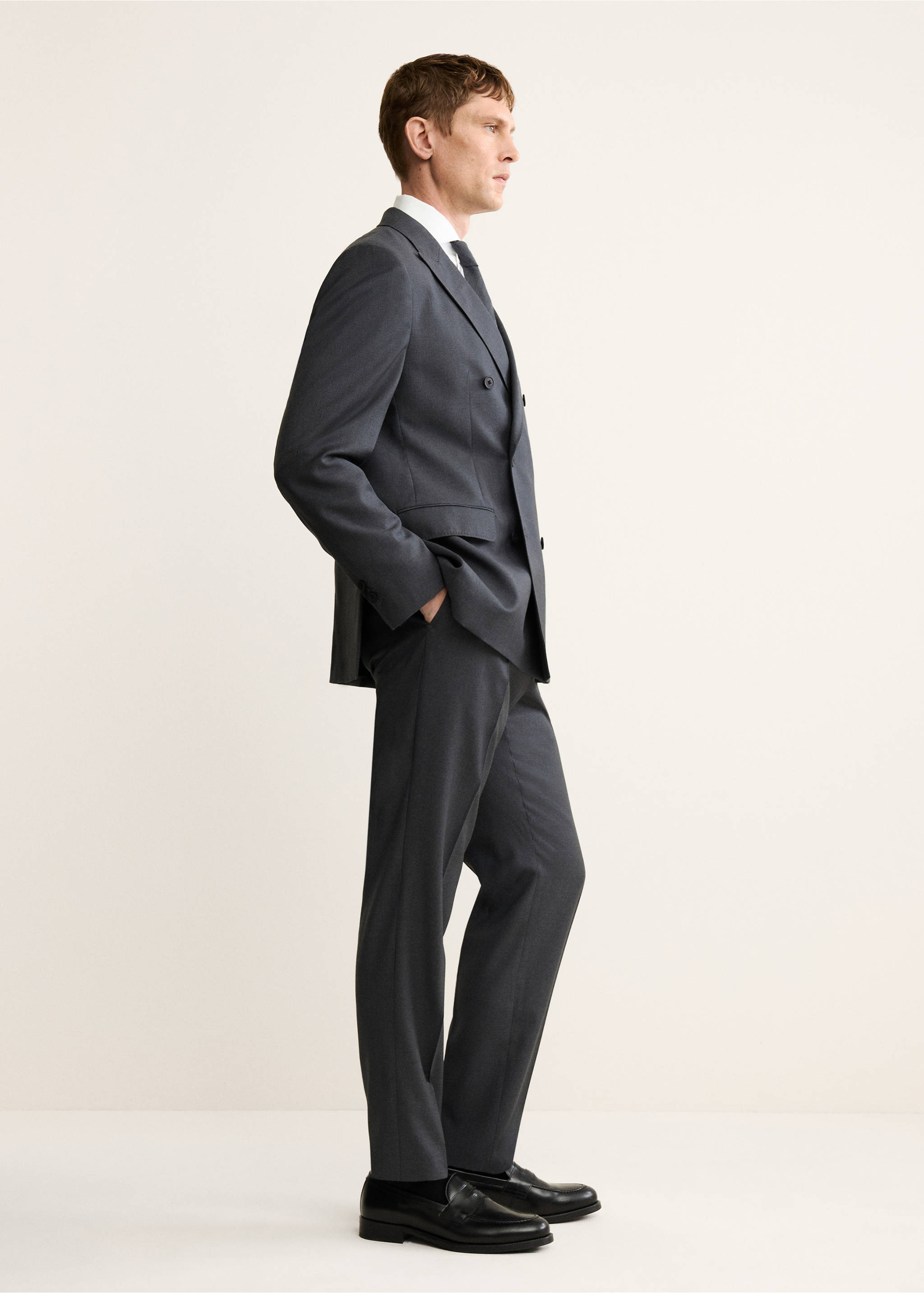 100% wool flannel double-breasted jacket - Details of the article 2, Dark Heather Grey. Ref: 17028274-00.