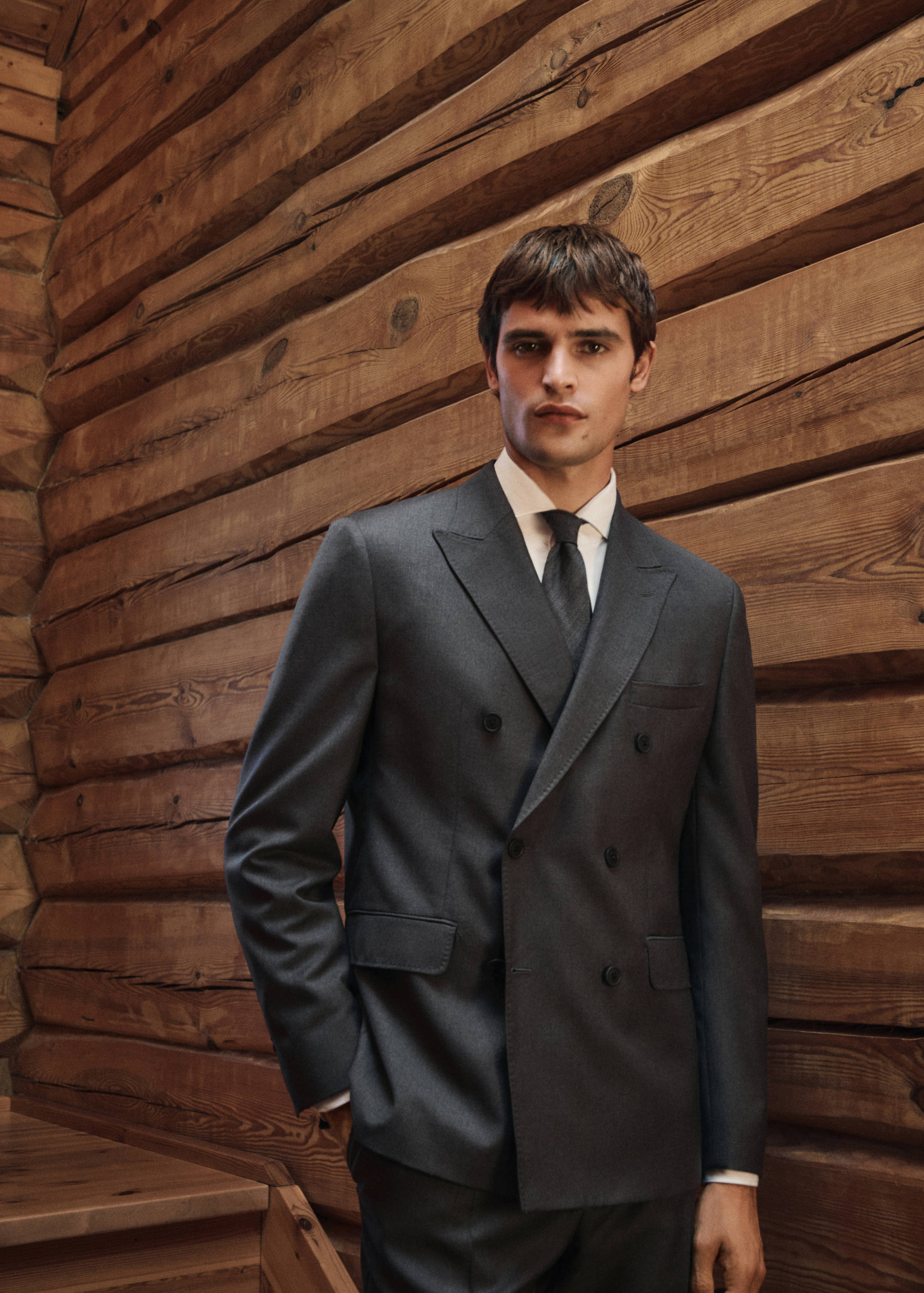 100% wool flannel double-breasted jacket - Details of the article 5, Dark Heather Grey. Ref: 17028274-00.