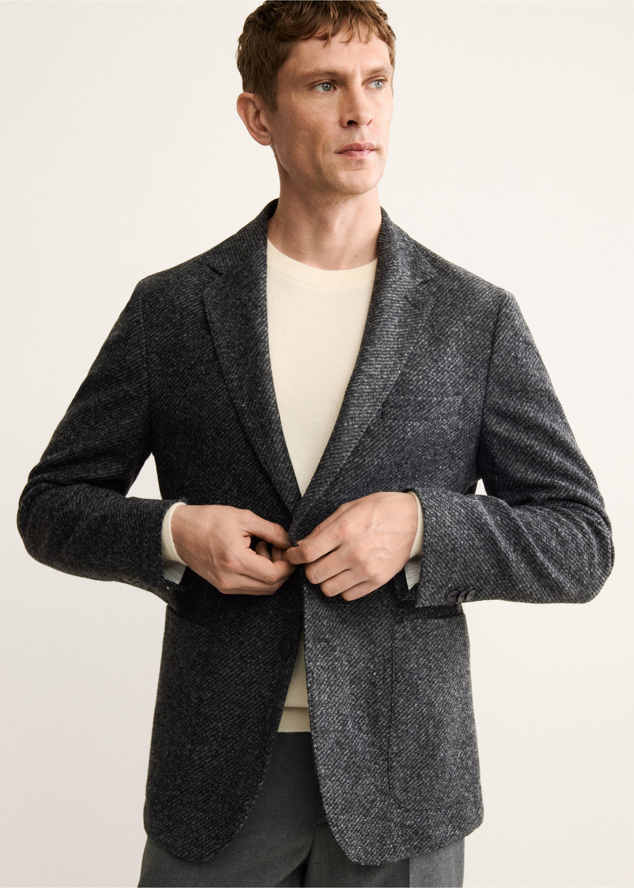 Slim fit wool blend blazer - Details of the article 1, Dark Heather Grey. Ref: 17028275-00.