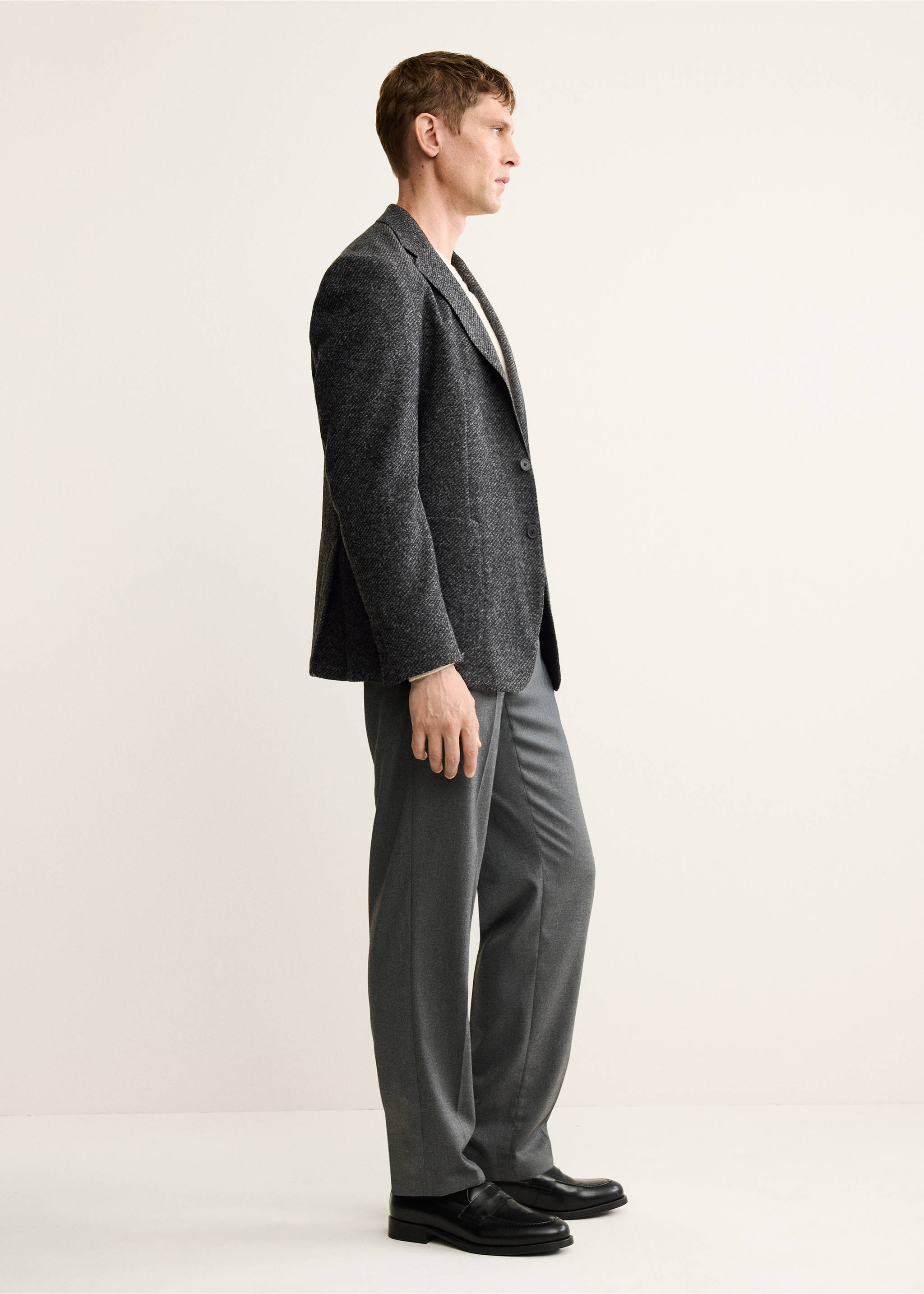 Slim fit wool blend blazer - Details of the article 2, Dark Heather Grey. Ref: 17028275-00.