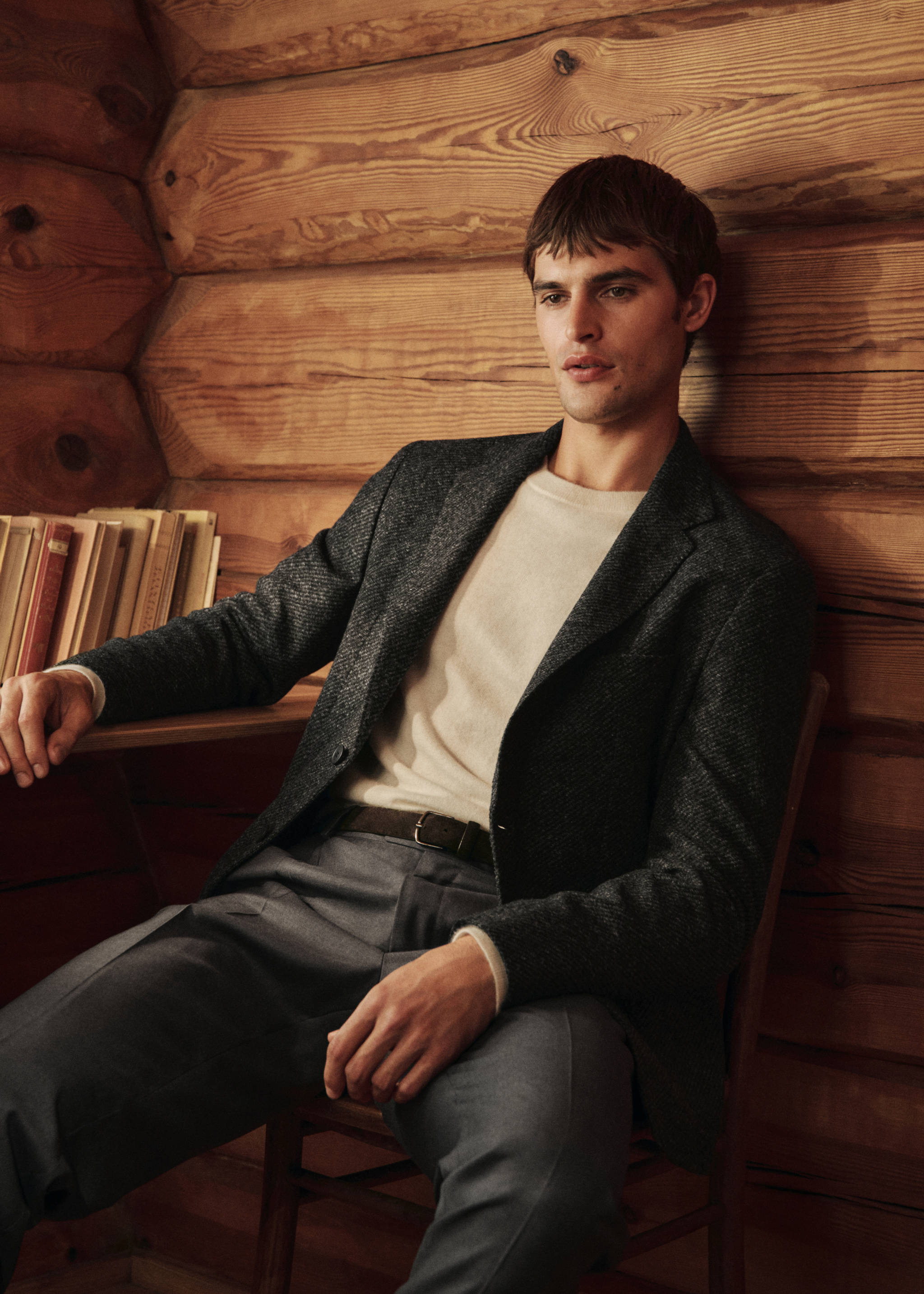 Slim fit wool blend blazer - Details of the article 3, Dark Heather Grey. Ref: 17028275-00.