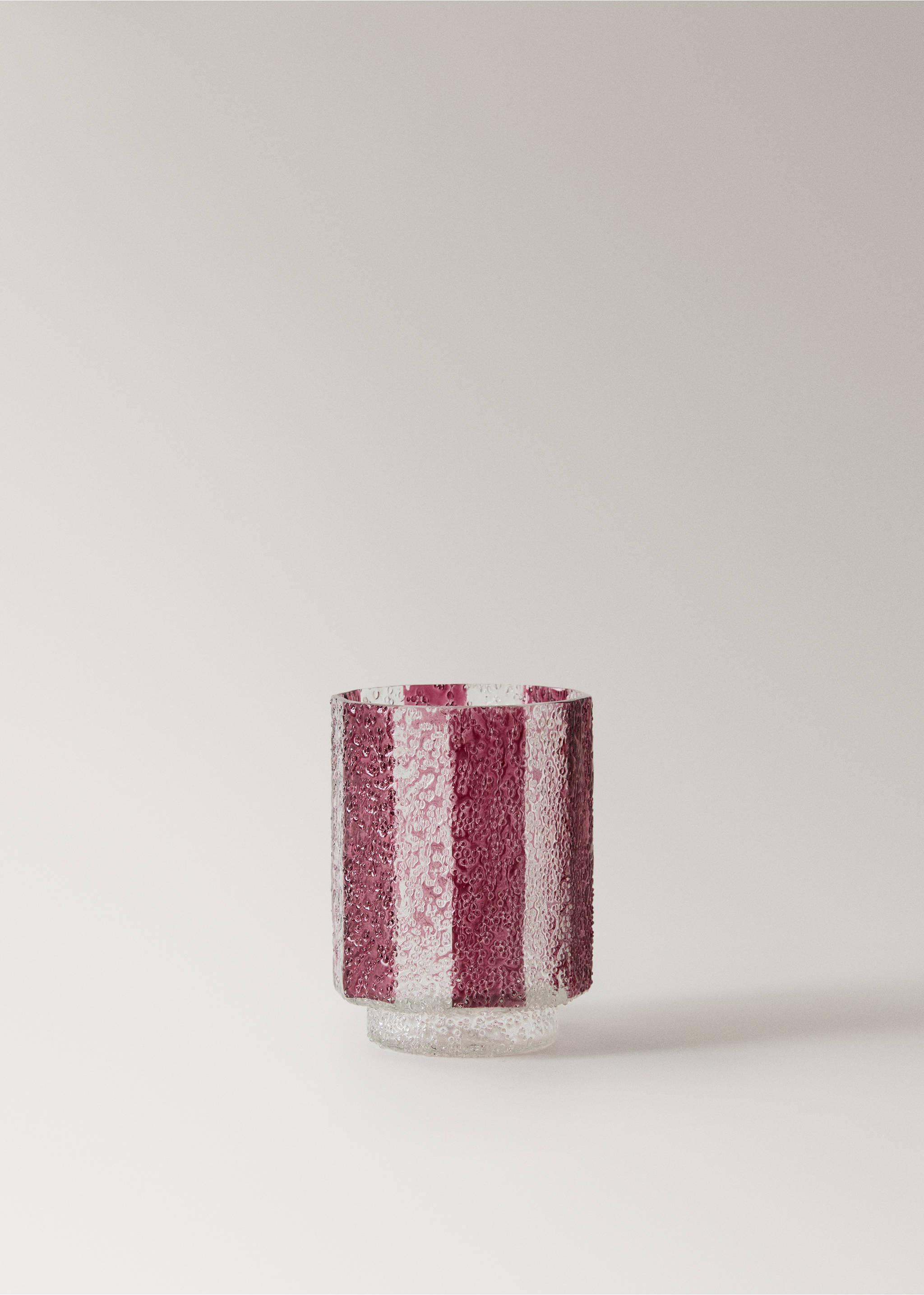 Petit bougeoir en verre rayé - Article sans modèle, Rouge. Ref: 17028285-00.