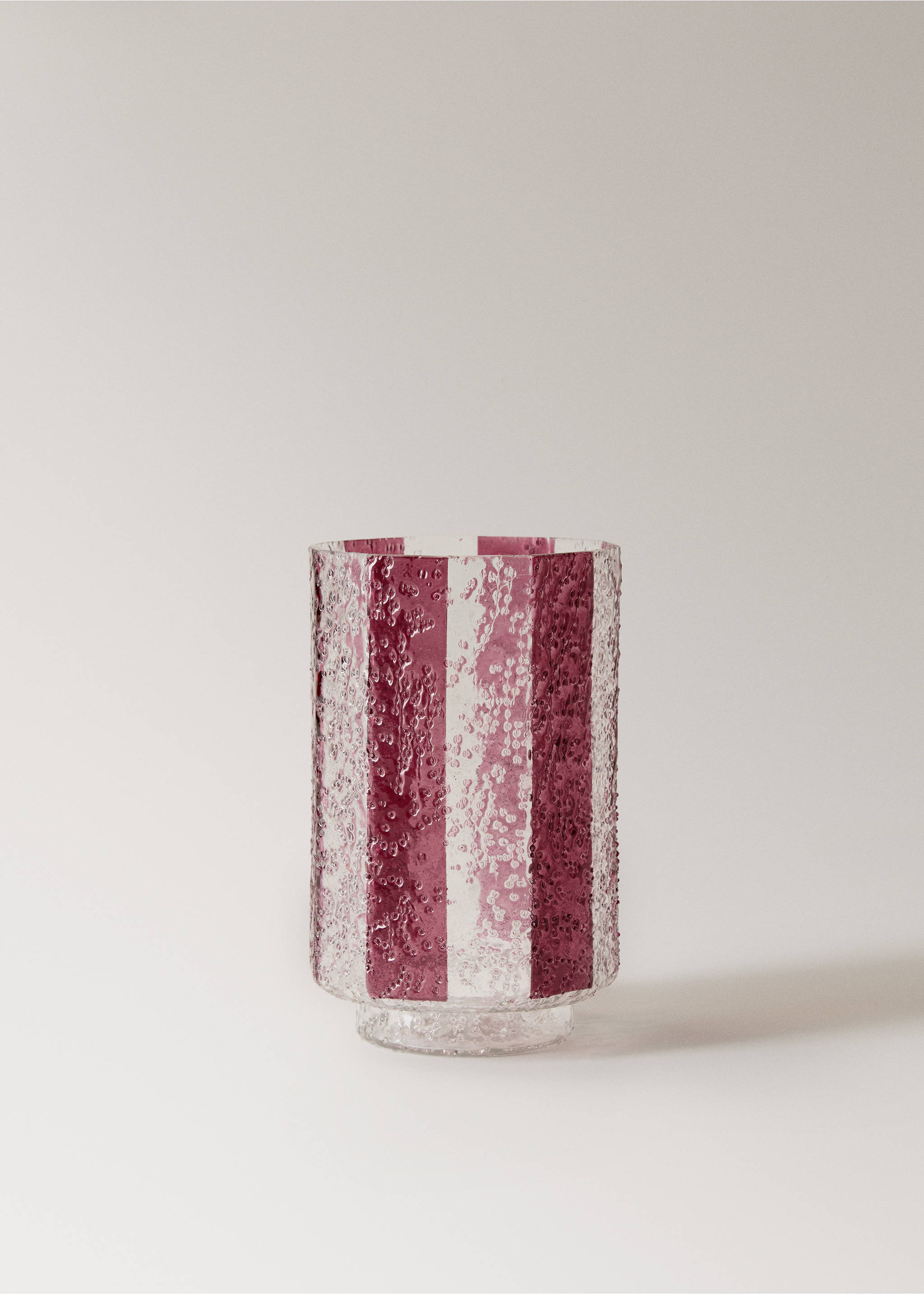 Large striped glass candle holder - Article without model, Intense Red. Ref: 17028286-00.