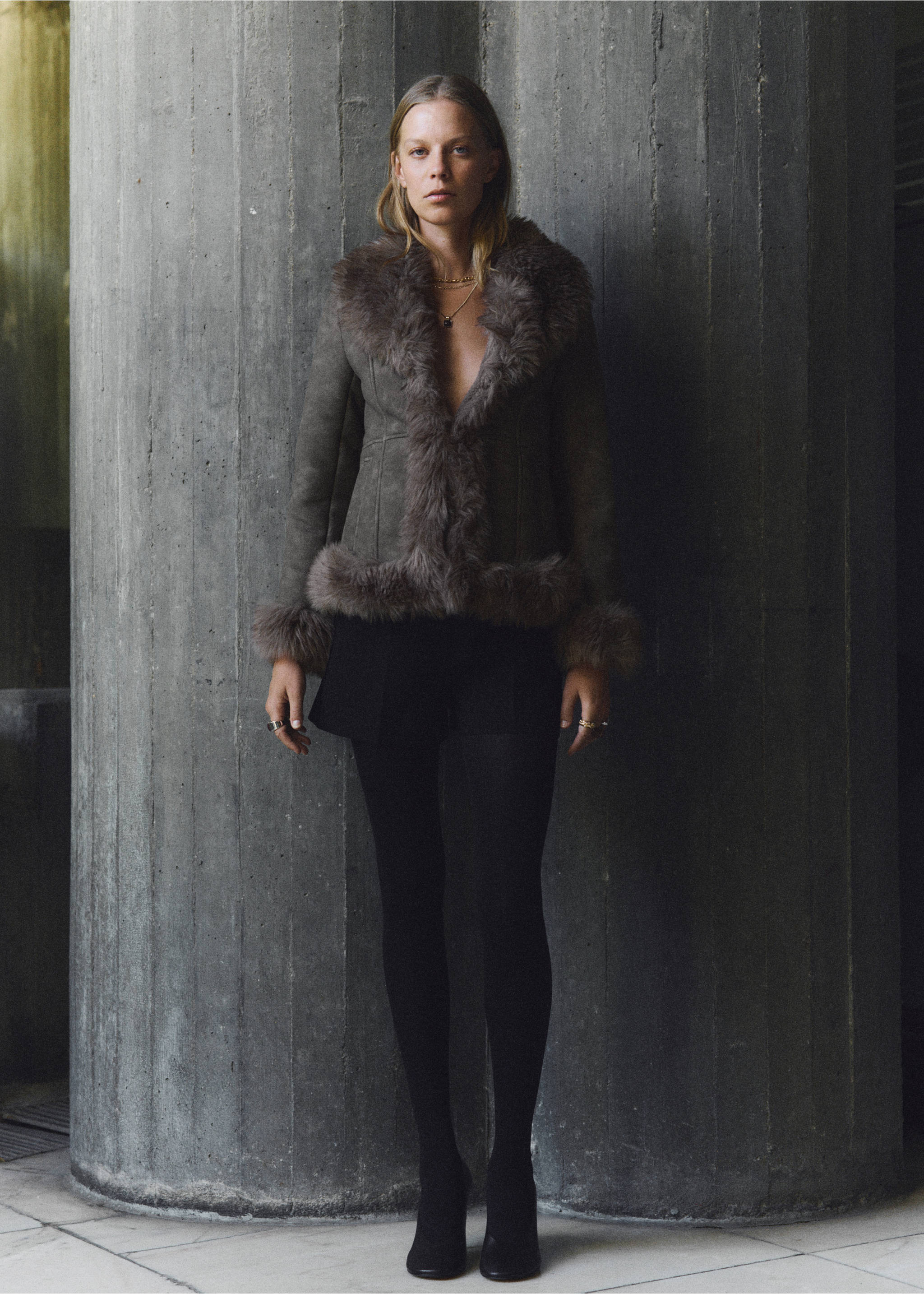 Suede-effect faux-fur jacket - General plane, Grey. Ref: 17028635-00.