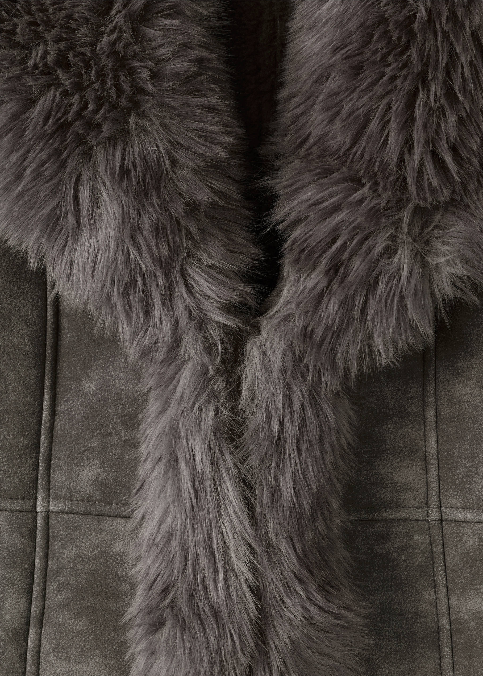Suede-effect faux-fur jacket - Details of the article 8, Grey. Ref: 17028635-00.