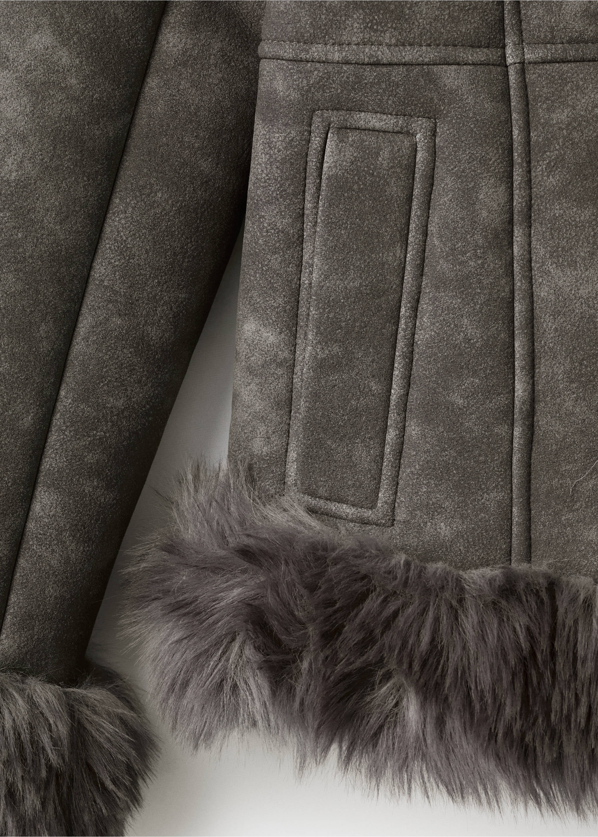Suede-effect faux-fur jacket - Details of the article 0, Grey. Ref: 17028635-00.