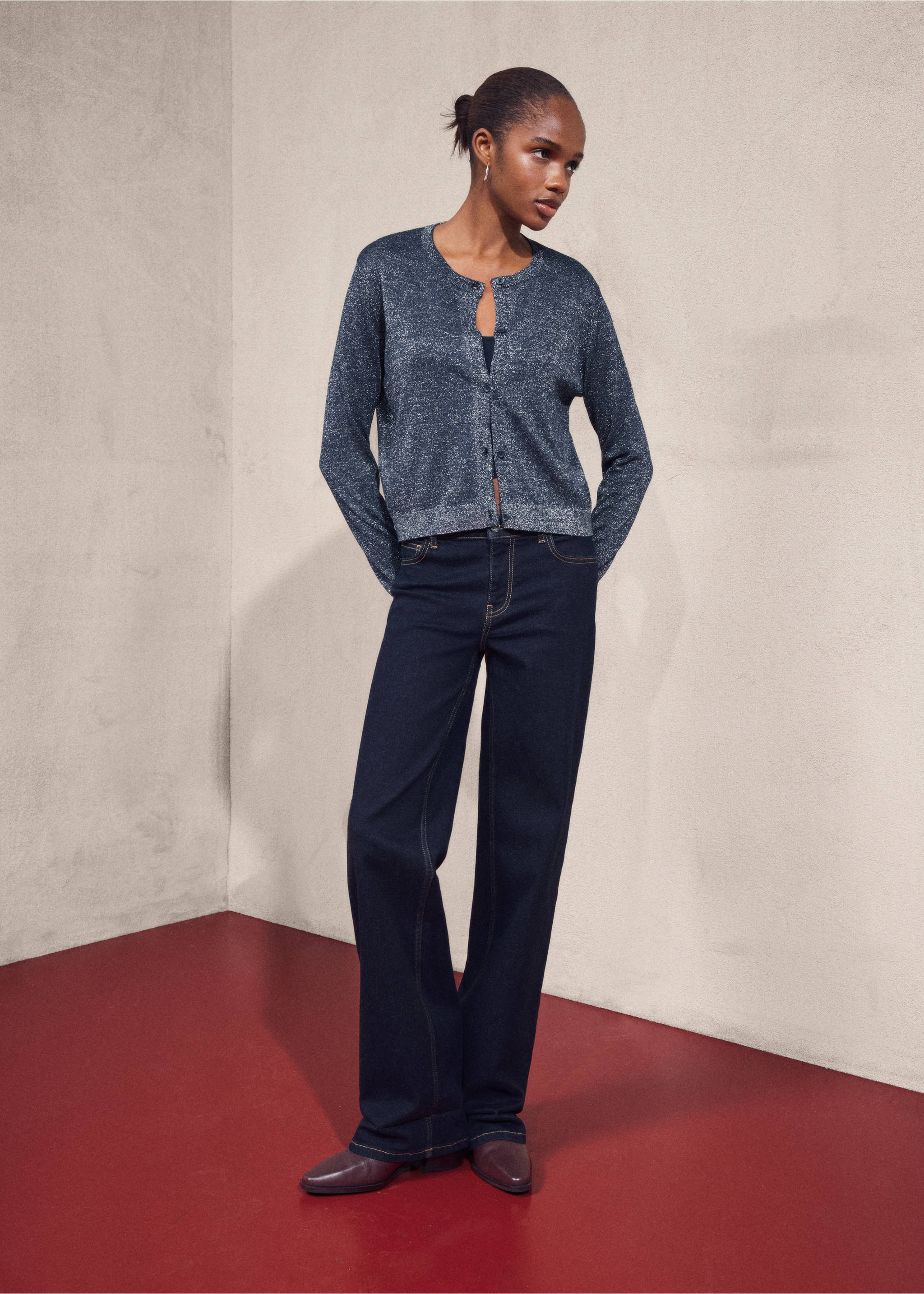Lurex knitted cardigan - Details of the article 3, Navy. Ref: 17028636-00.