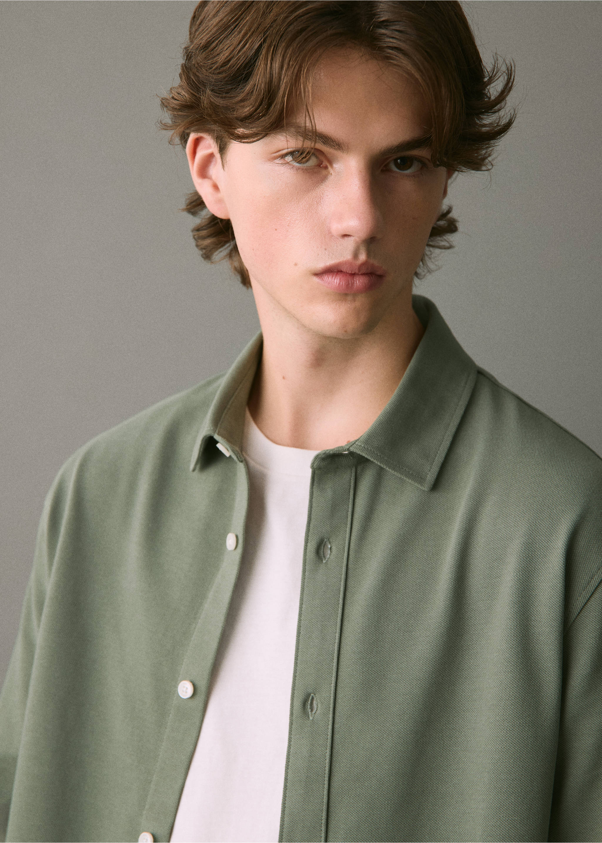 Cotton polo shirt - Details of the article 1, Khaki. Ref: 17028638-00.