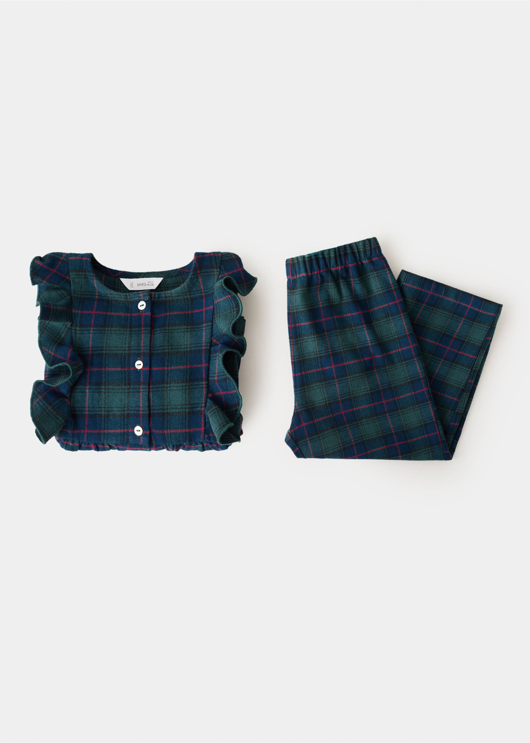 Set of long check pyjamas - Details of the article 0, Forest Green. Ref: 17029098-00.