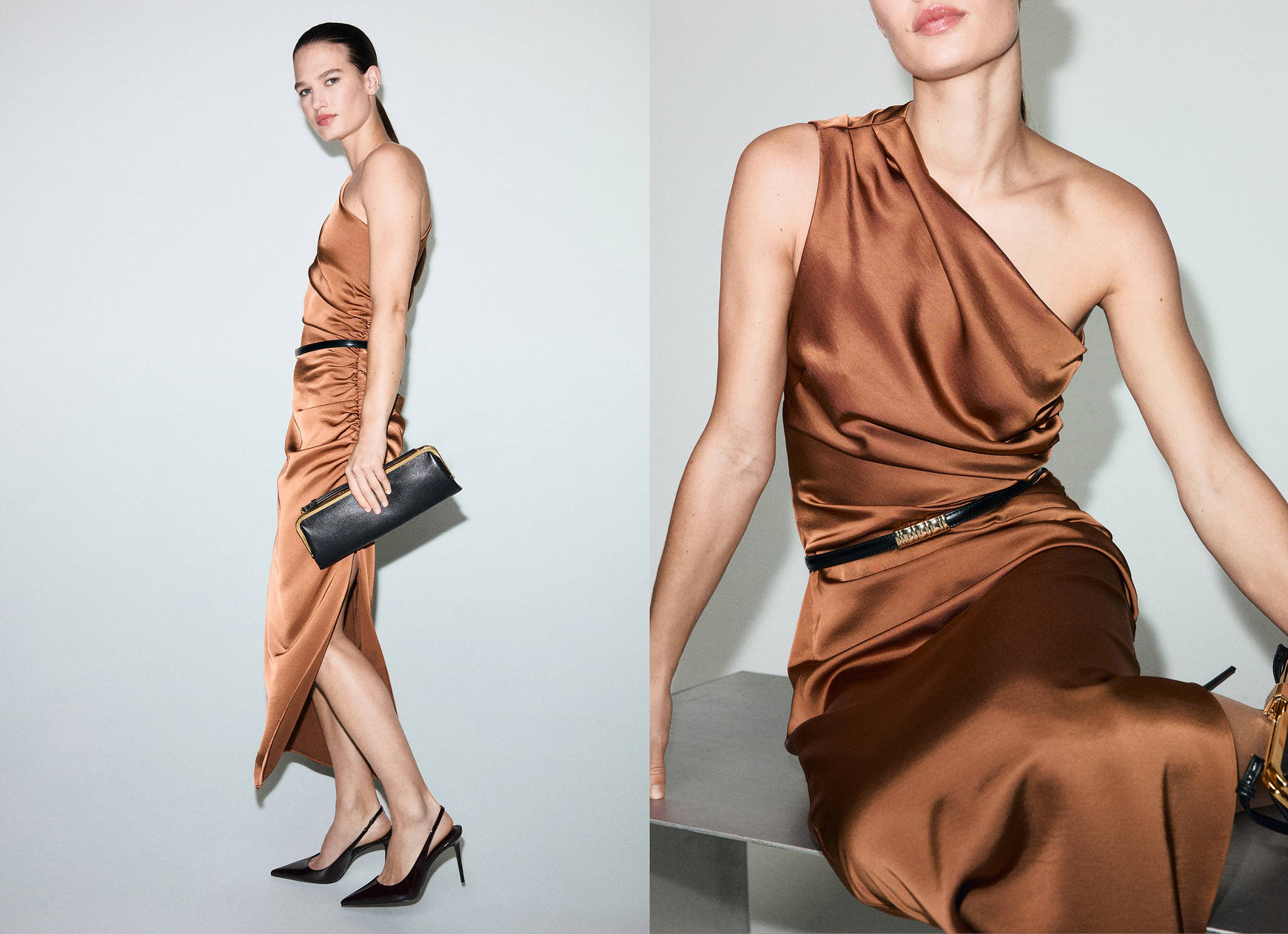 Asymmetrical satin dress - Panoramic plane