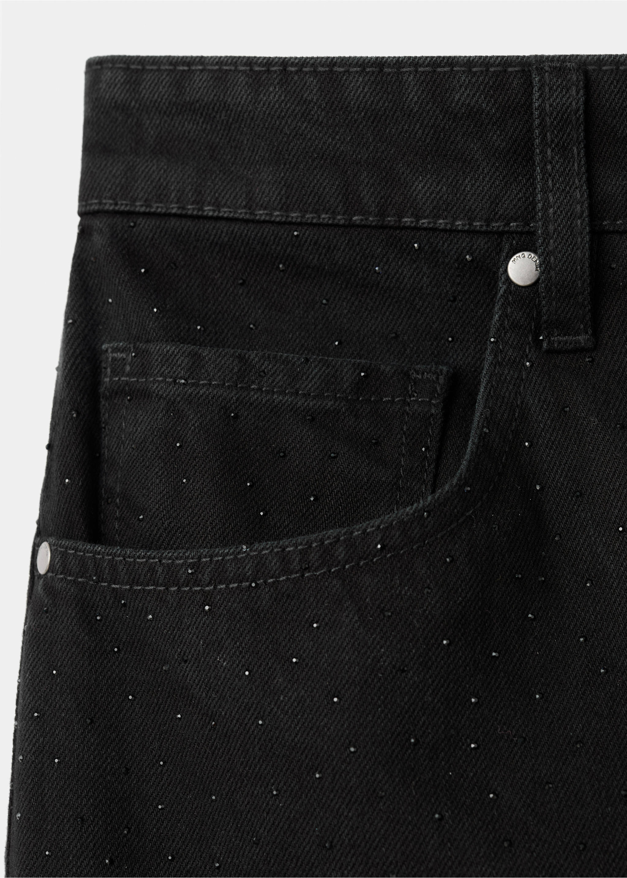 Wide leg jeans with rhinestones - Details of the article 8, Black denim. Ref: 17029114-00.