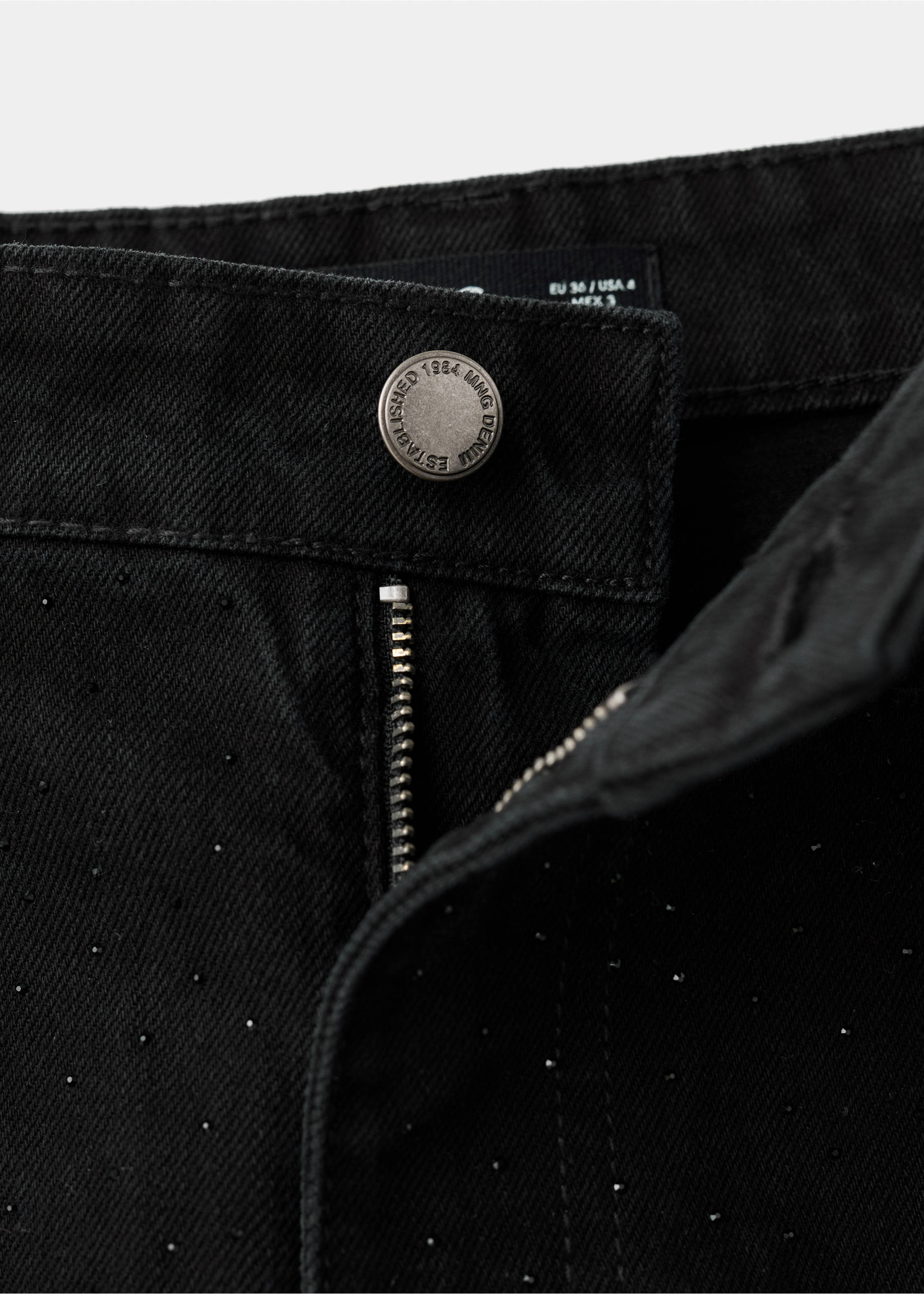 Wide leg jeans with rhinestones - Details of the article 0, Black denim. Ref: 17029114-00.