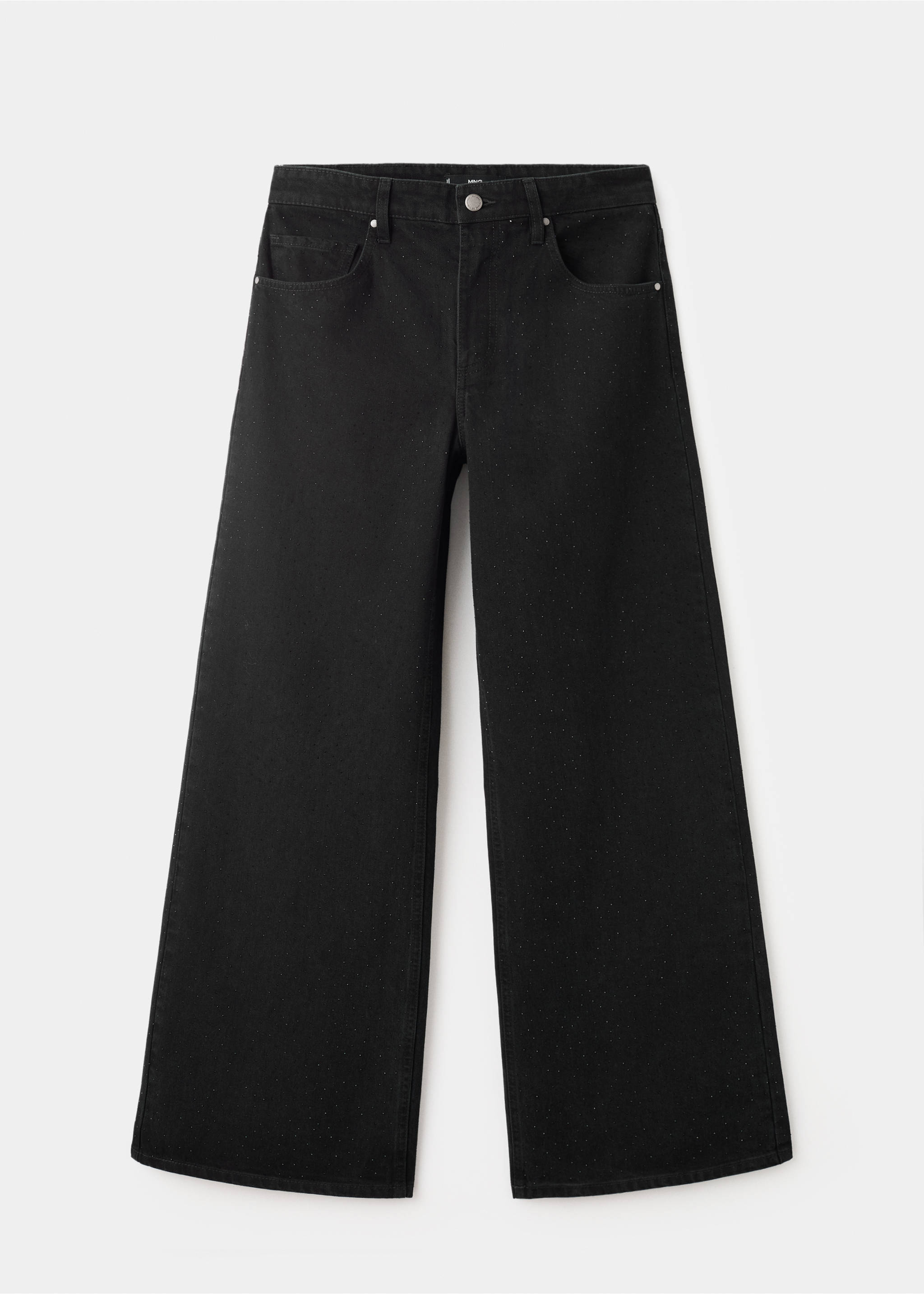 Wide leg jeans with rhinestones - Article without model, Black denim. Ref: 17029114-00.