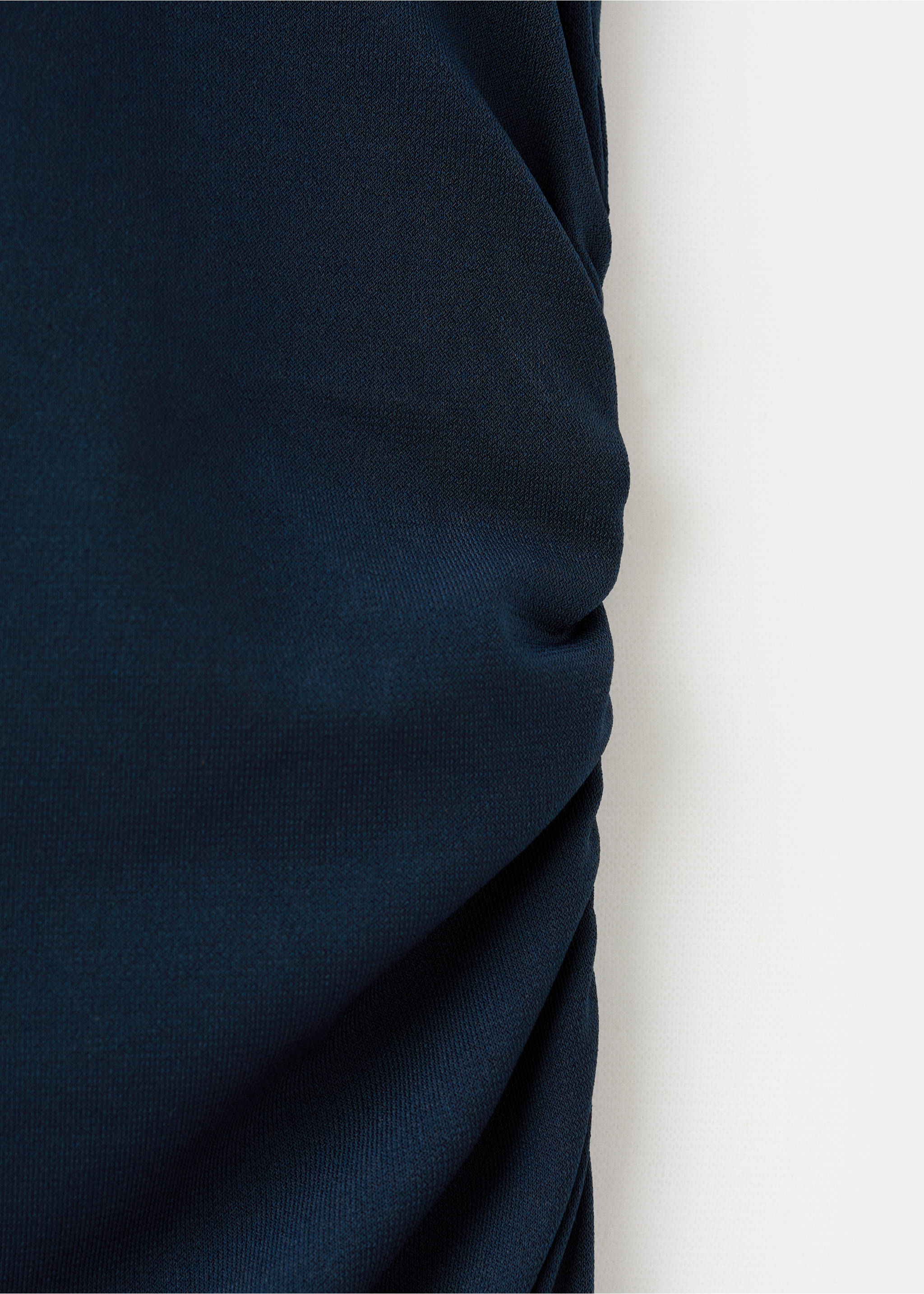 Dark blue dress detail showing gathered ruched texture., Navy. Ref: 17029116-00.