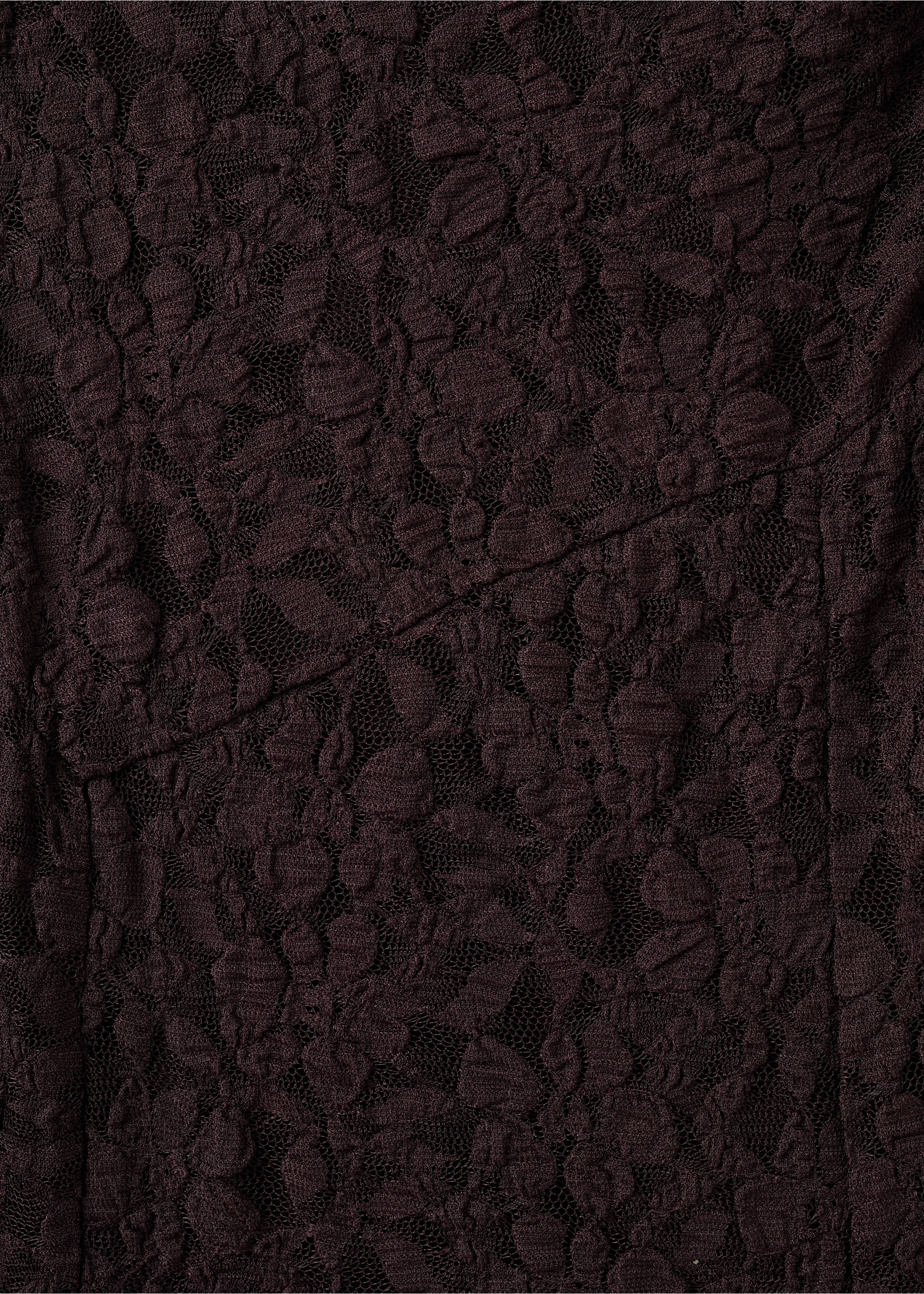 Close-up of the dark burgundy floral lace fabric on a dress., Brown. Ref: 17029117-00.