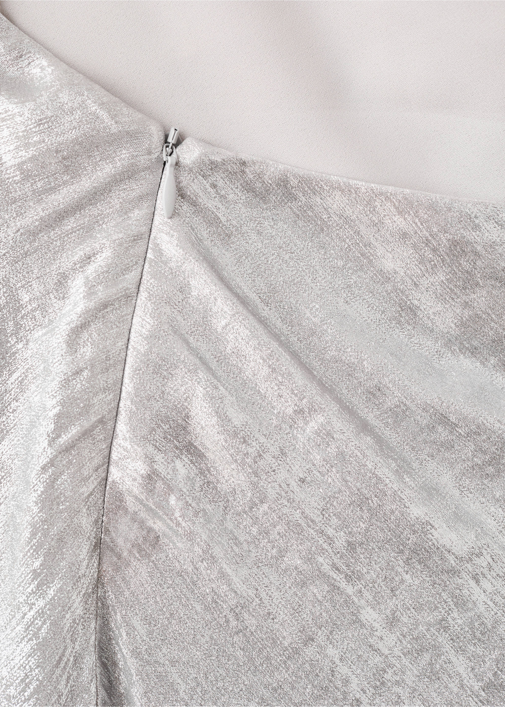 Close-up of the metallic silver fabric and concealed zip detail on the dress., Silver. Ref: 17029118-00.