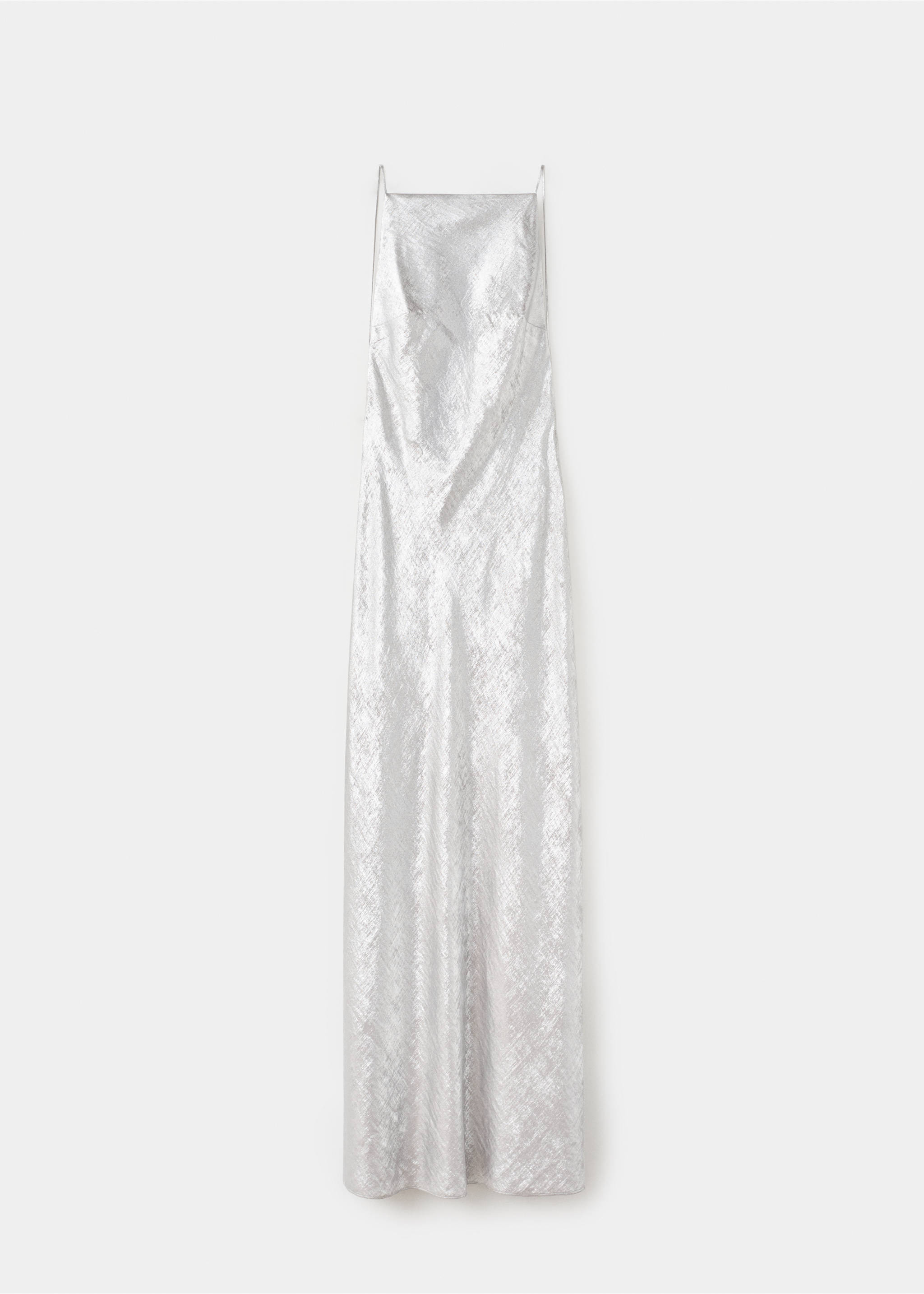 Silver metallic textured maxi dress with thin spaghetti straps., Silver. Ref: 17029118-00.