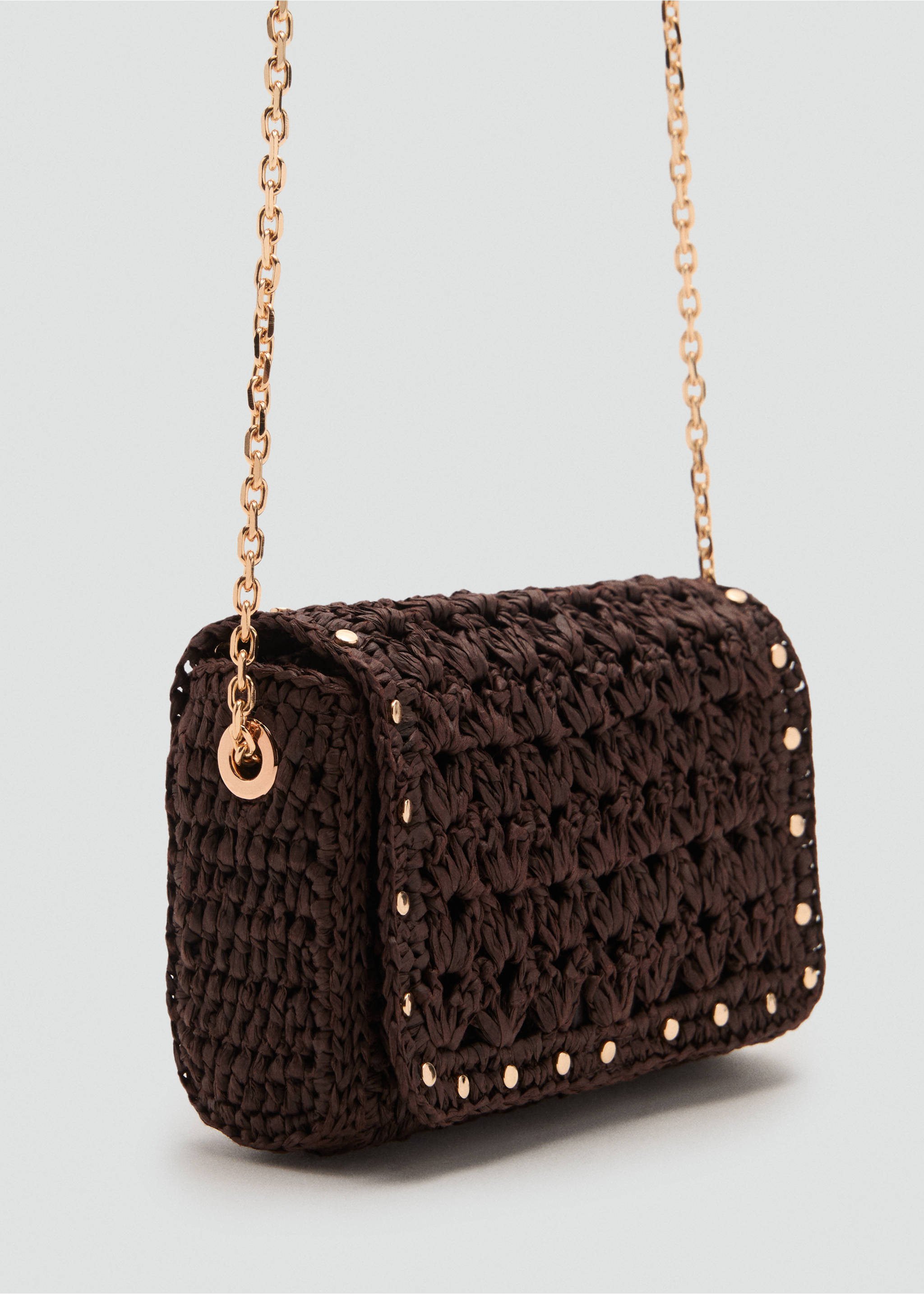 Mini natural fibre crossbody bag - Medium plane, Chocolate. Ref: 17031121-00.