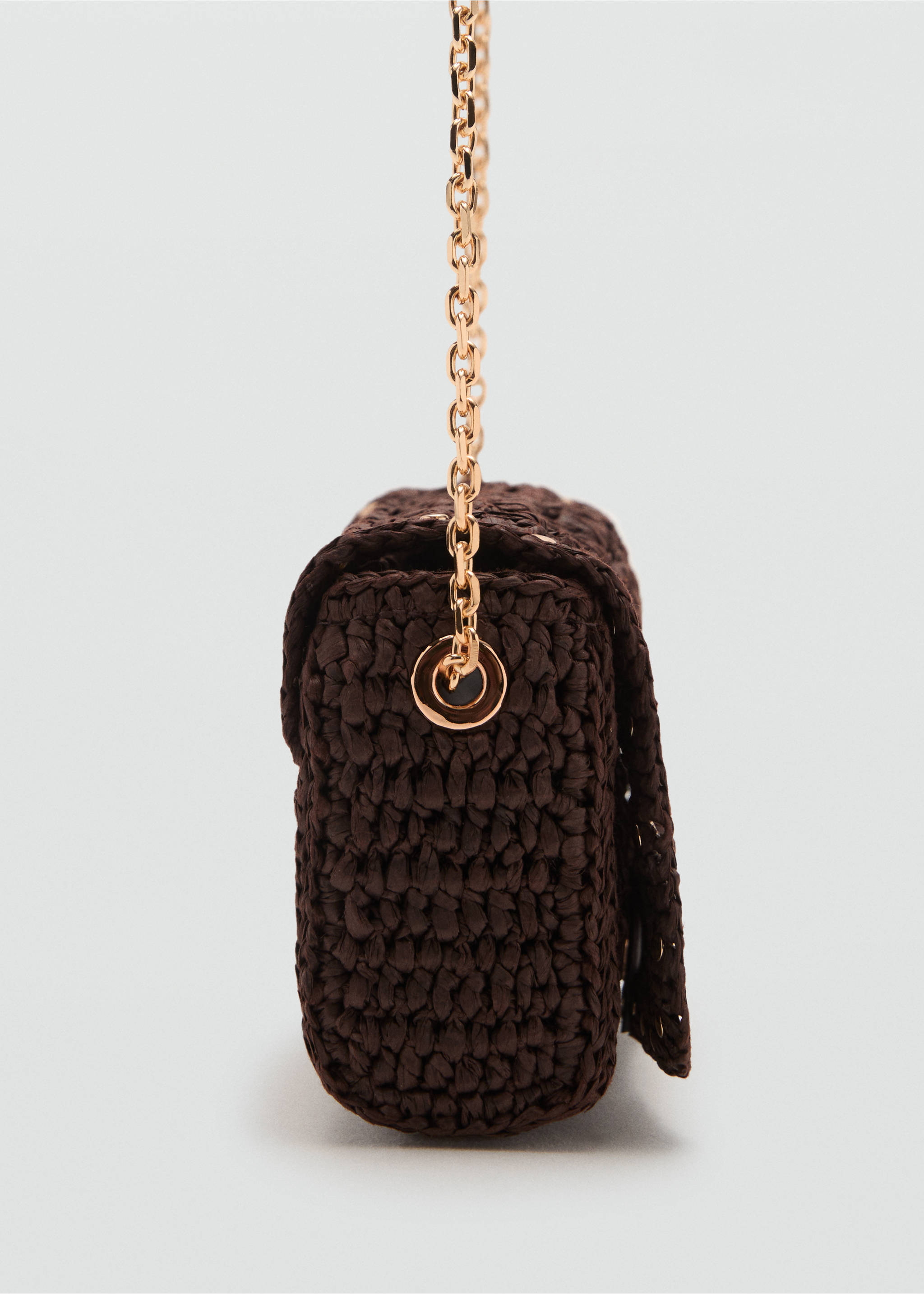 Mini natural fibre crossbody bag - Details of the article 1, Chocolate. Ref: 17031121-00.
