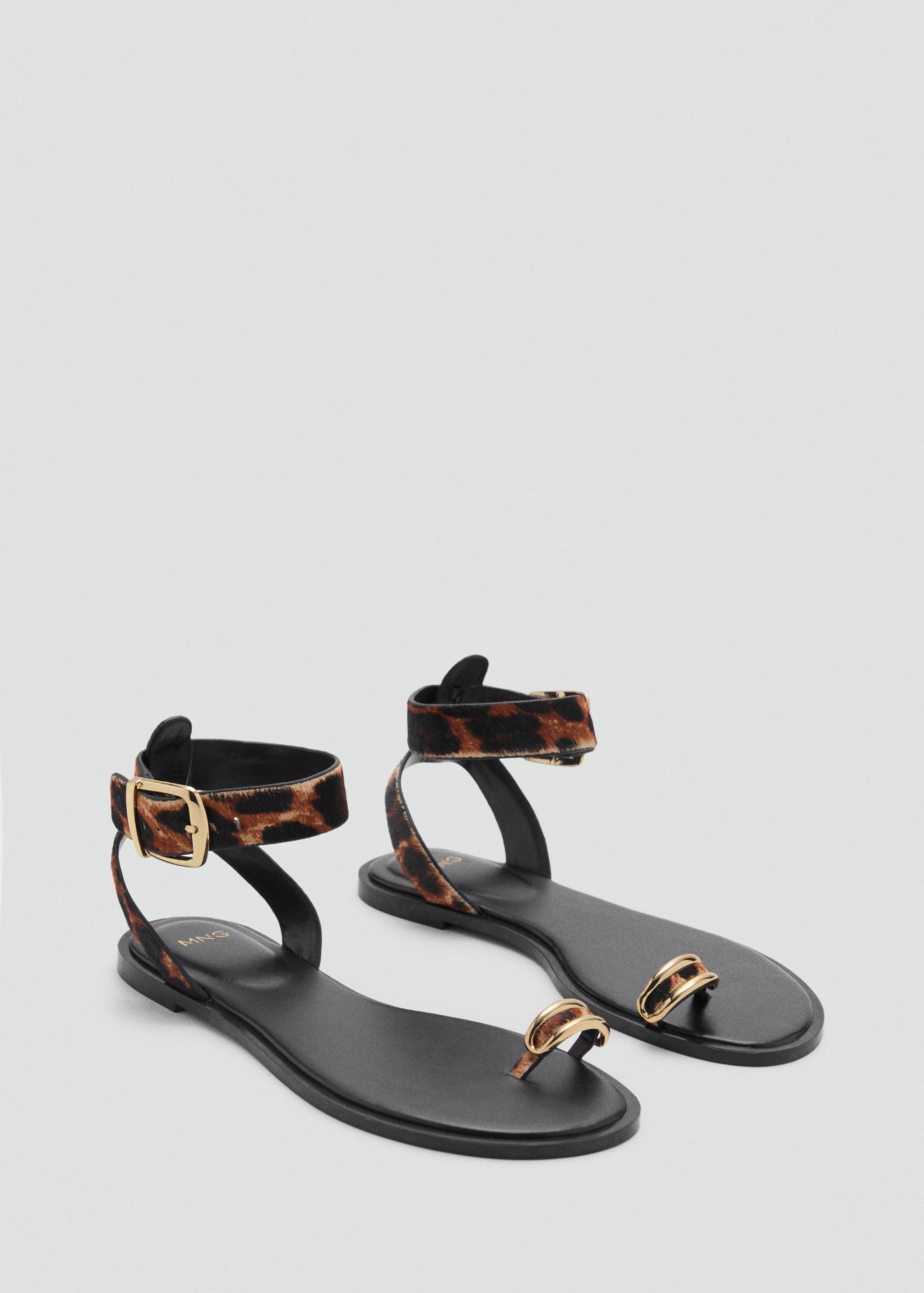 Ledersandale mit Animal-Print - Mittlere Ansicht